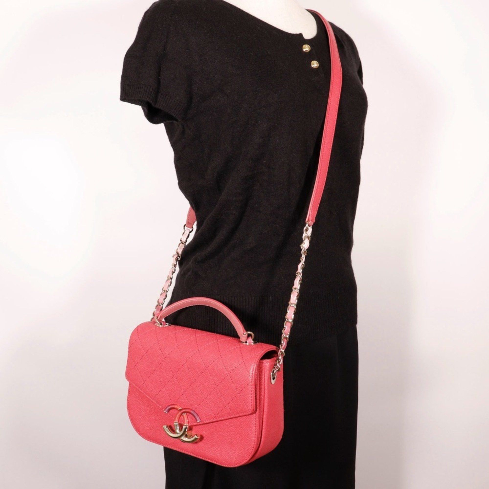 Chanel CHANEL COCO Mark Handbag Shoulder A93659 Caviar Skin 2018 Pink 2way Flap Top Handle Women's Size ONE SIZE - 13 Thumbnail