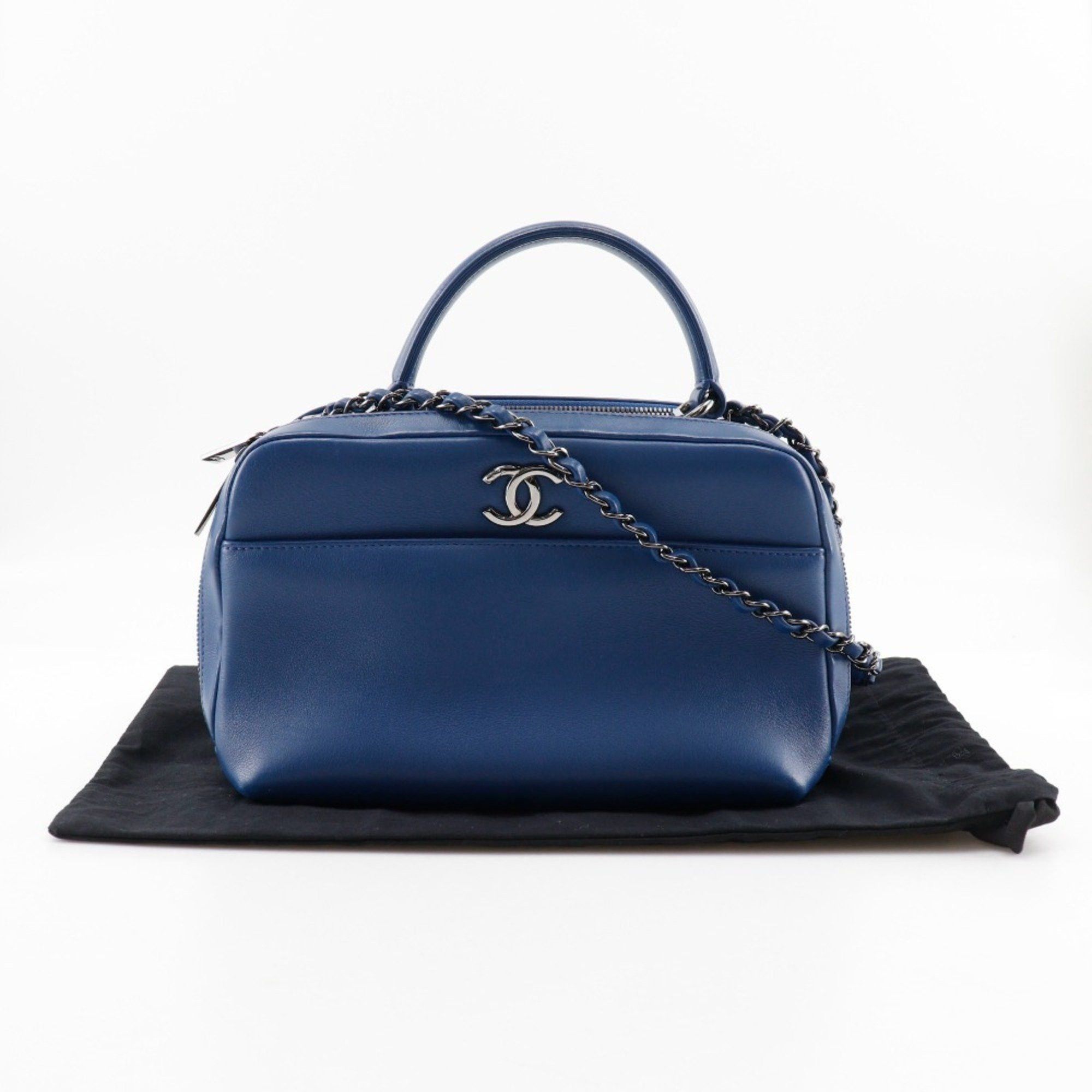 Chanel CHANEL Trendy Bowling Bag Handbag Shoulder Calfskin Blue 2way Double Women's Size ONE SIZE - 15 Thumbnail