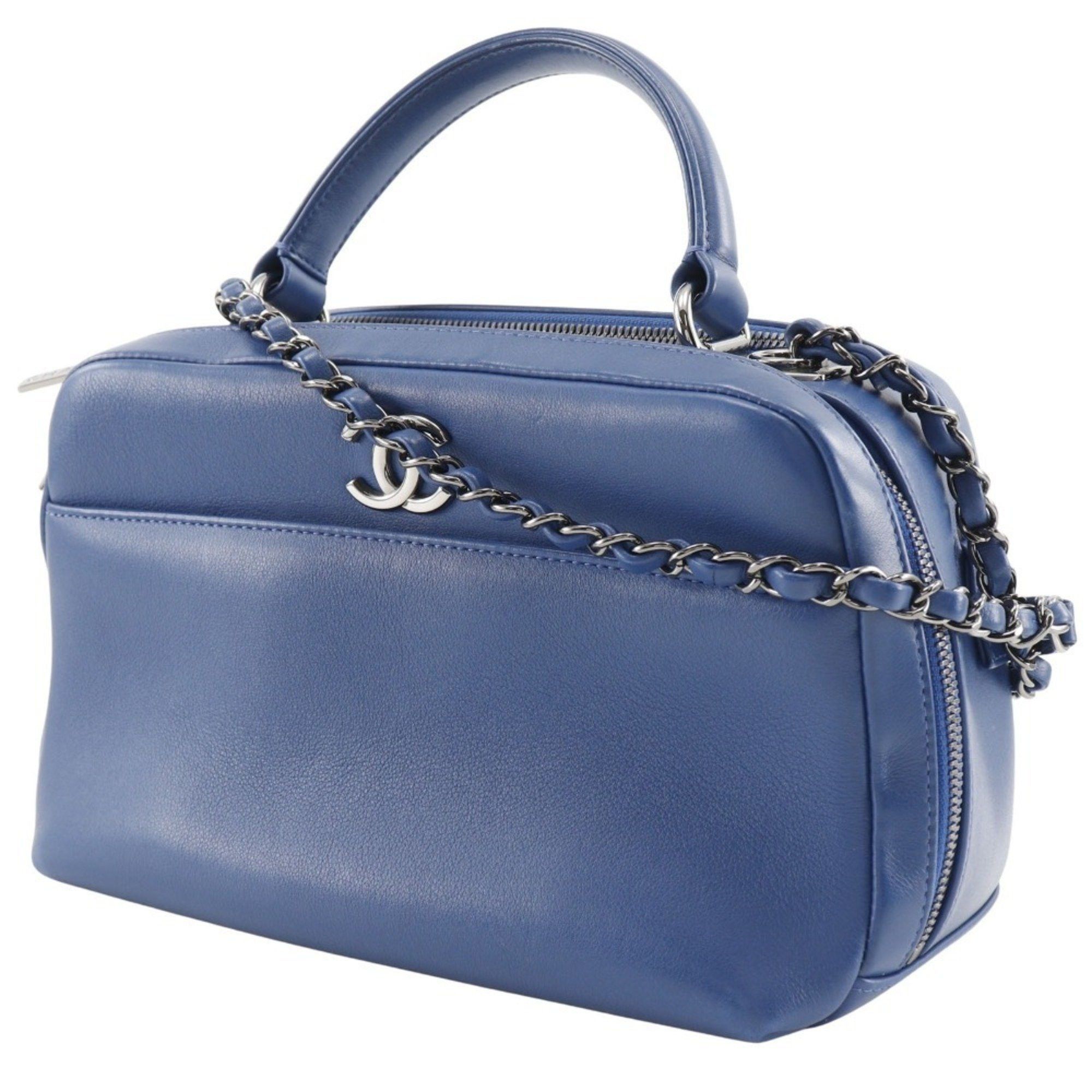 Chanel CHANEL Trendy Bowling Bag Handbag Shoulder Calfskin Blue 2way Double Women's Size ONE SIZE - 2 Thumbnail