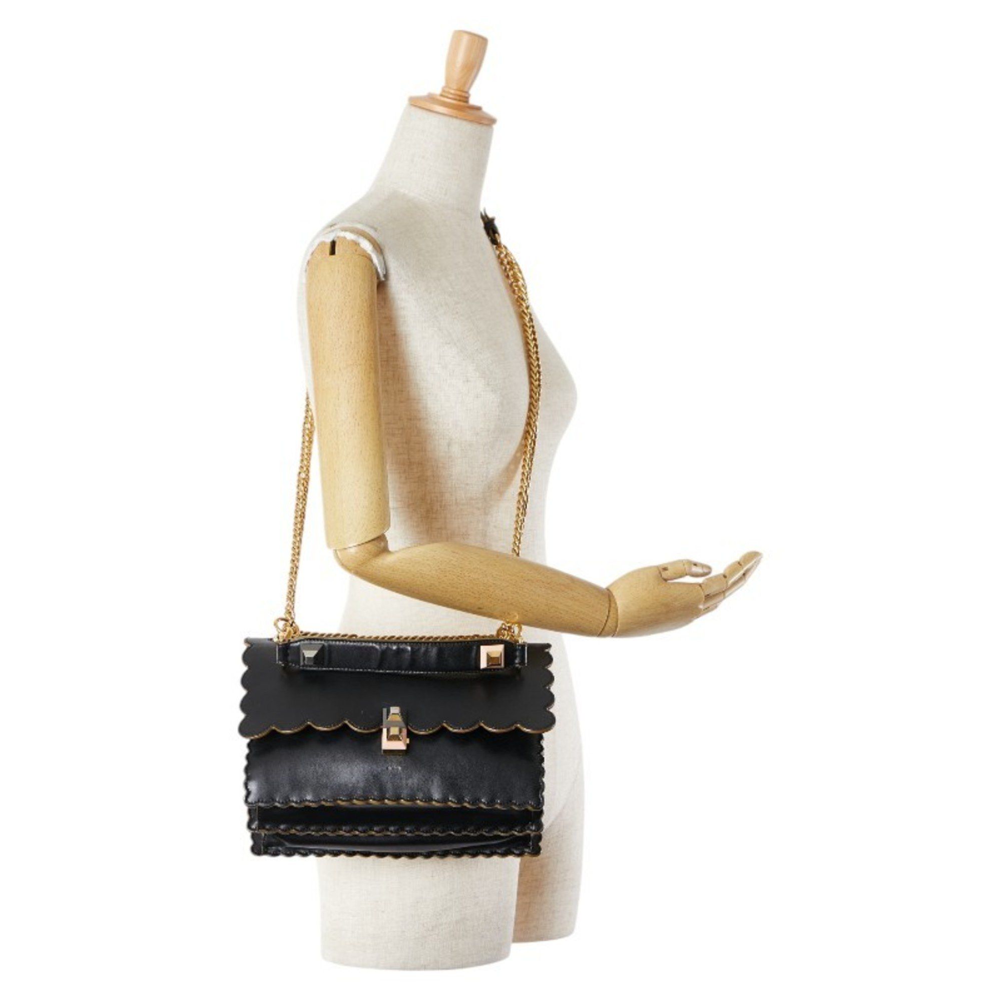 Fendi FENDI Canai Chain Shoulder Bag Handbag 8BT283 Black Gold Leather Women's Size ONE SIZE - 7 Thumbnail