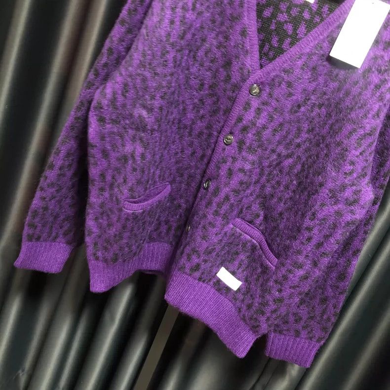 WACKO MARIA purple leopard mohair CARDIGAN knit open