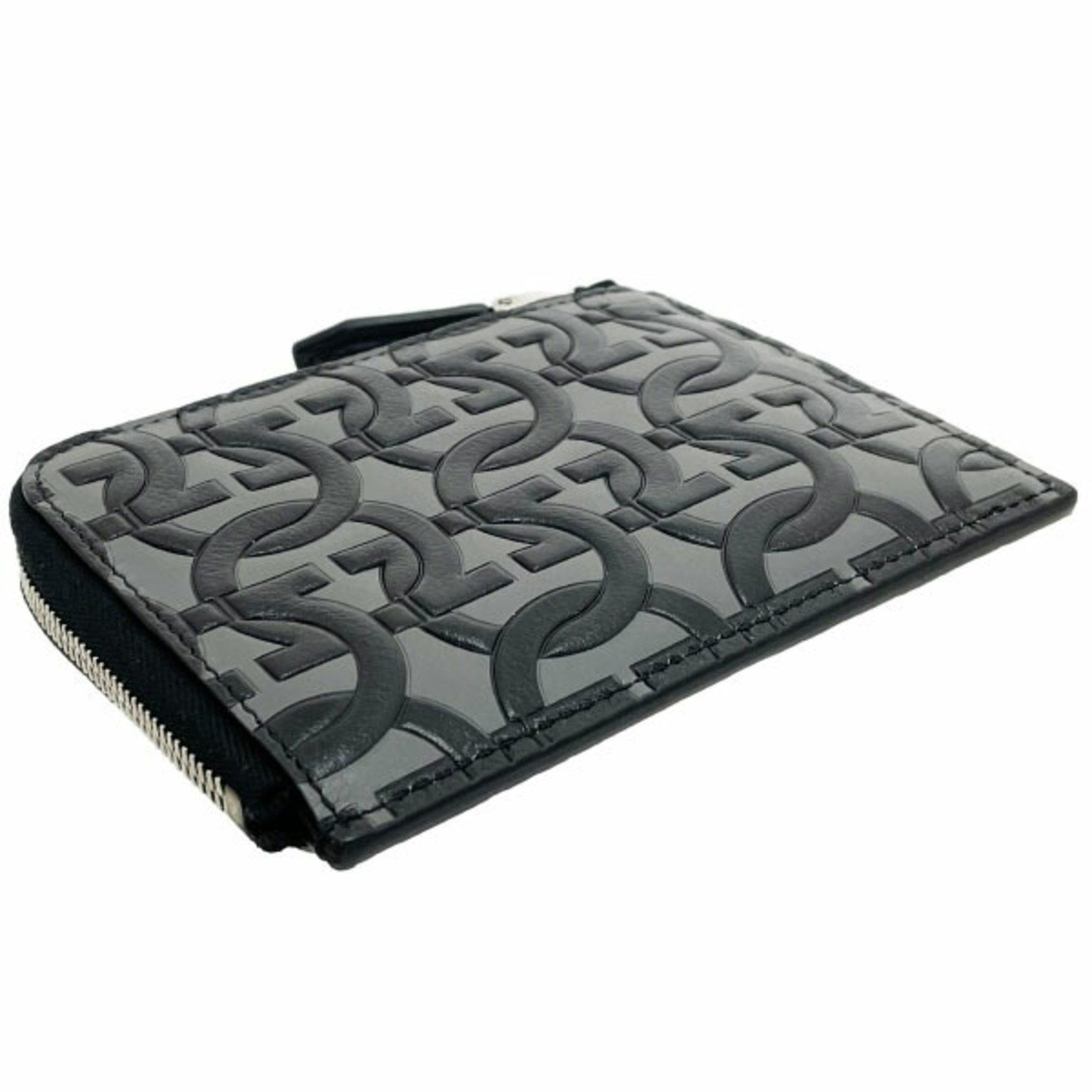 Salvatore Ferragamo Salvatore Ferragamo Gancini L-shaped compact wallet leather gray black 66 1081 card holder coin purse AA-13317 Size ONE SIZE - 3 Thumbnail
