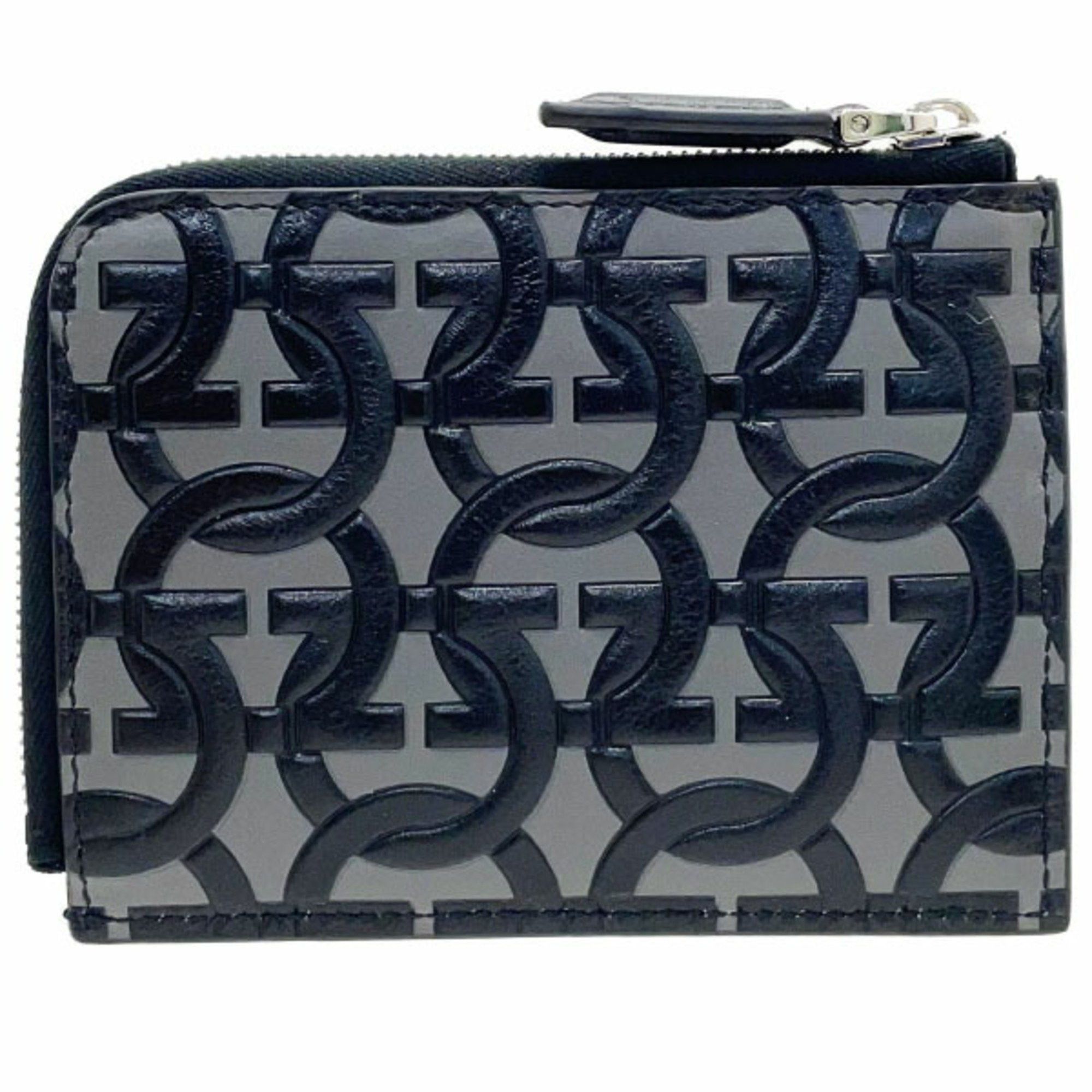 Salvatore Ferragamo Salvatore Ferragamo Gancini L-shaped compact wallet leather gray black 66 1081 card holder coin purse AA-13317 Size ONE SIZE - 2 Thumbnail