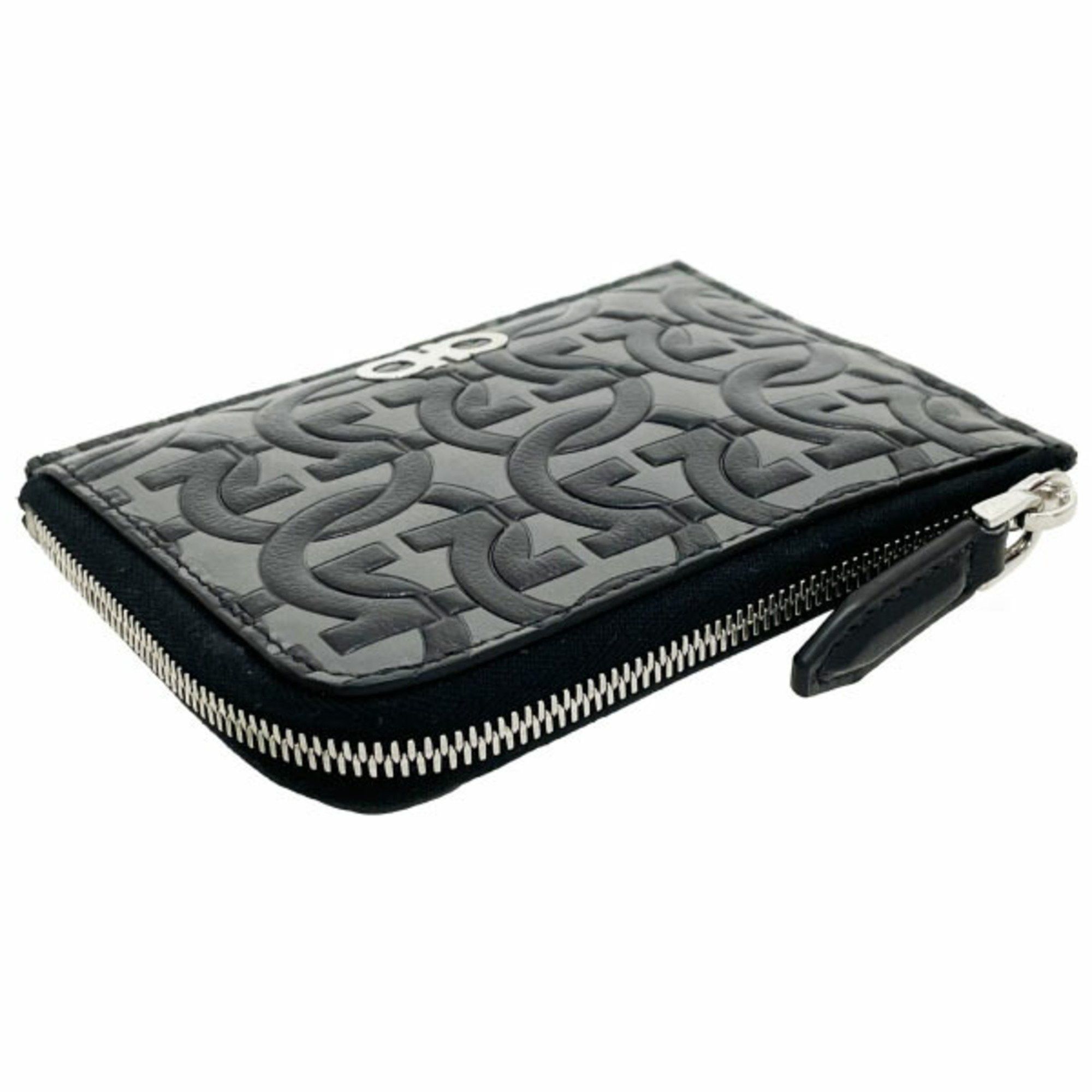 Salvatore Ferragamo Salvatore Ferragamo Gancini L-shaped compact wallet leather gray black 66 1081 card holder coin purse AA-13317 Size ONE SIZE - 4 Thumbnail