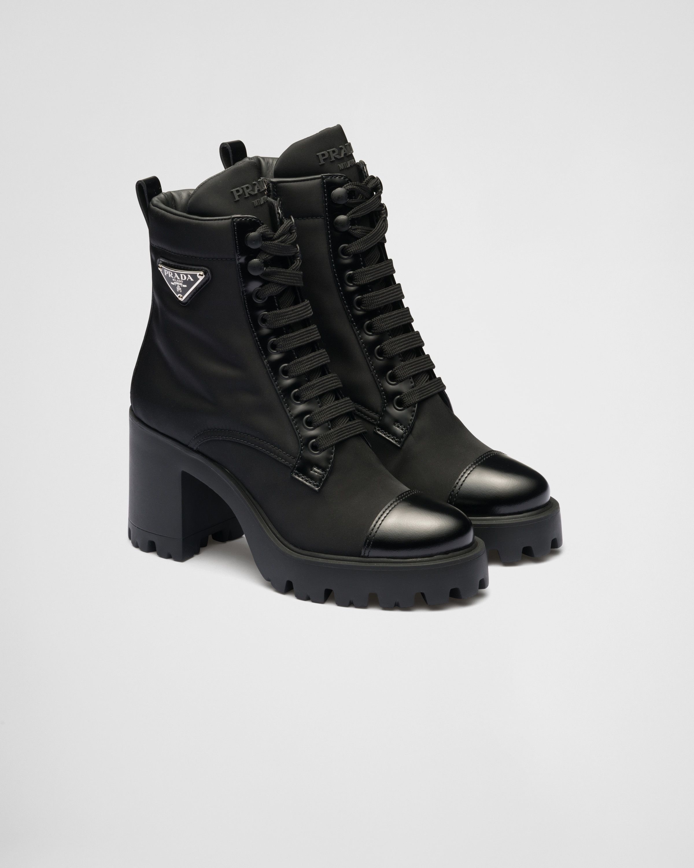 Re-Nylon and leather booties