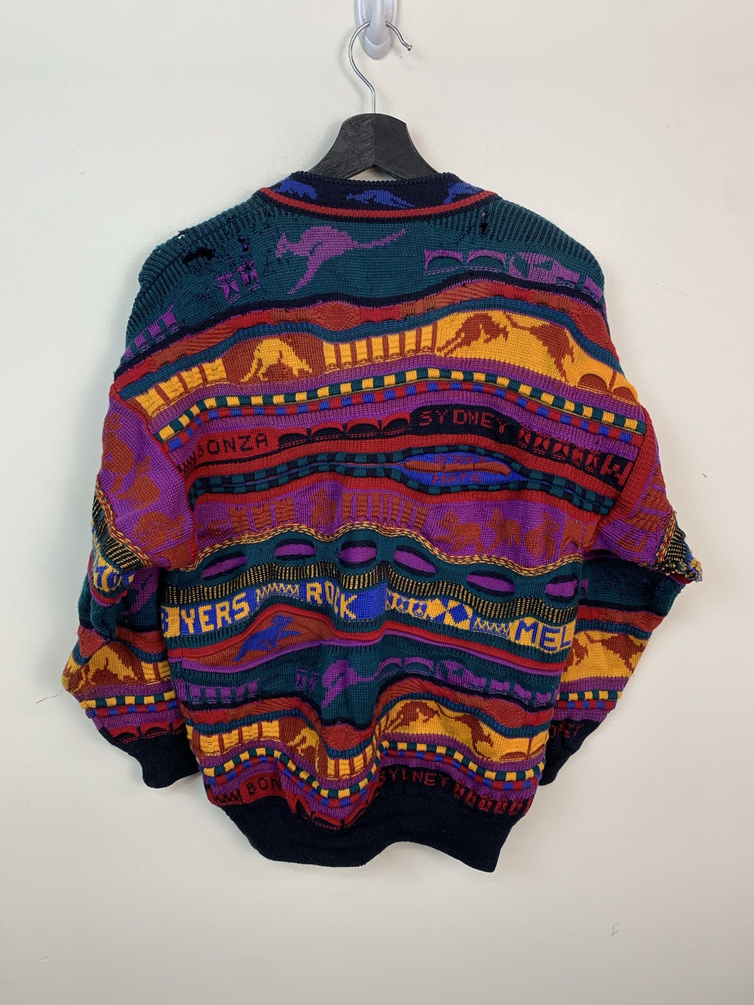 Other Vintage Sweater 1990s Knit Coogi Emaroo Austrailian Distressed Knit Cardigan Size S Size US S / EU 44-46 / 1 - 6 Thumbnail