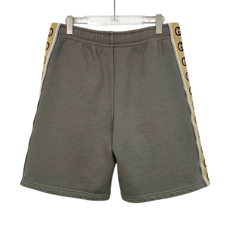 Gucci grey logo striped drawstring cotton shorts