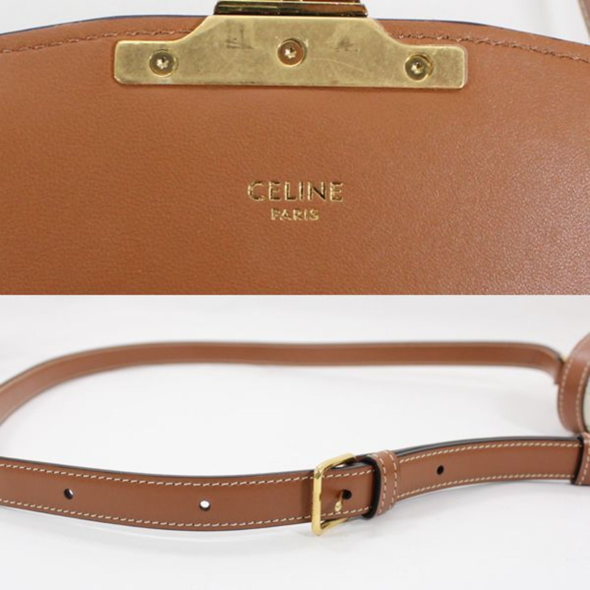 Celine Celine Shoulder Bag Teen Triomphe White 188882BZ4.01BC CELINE Calf Leather Women's Size ONE SIZE - 10 Thumbnail