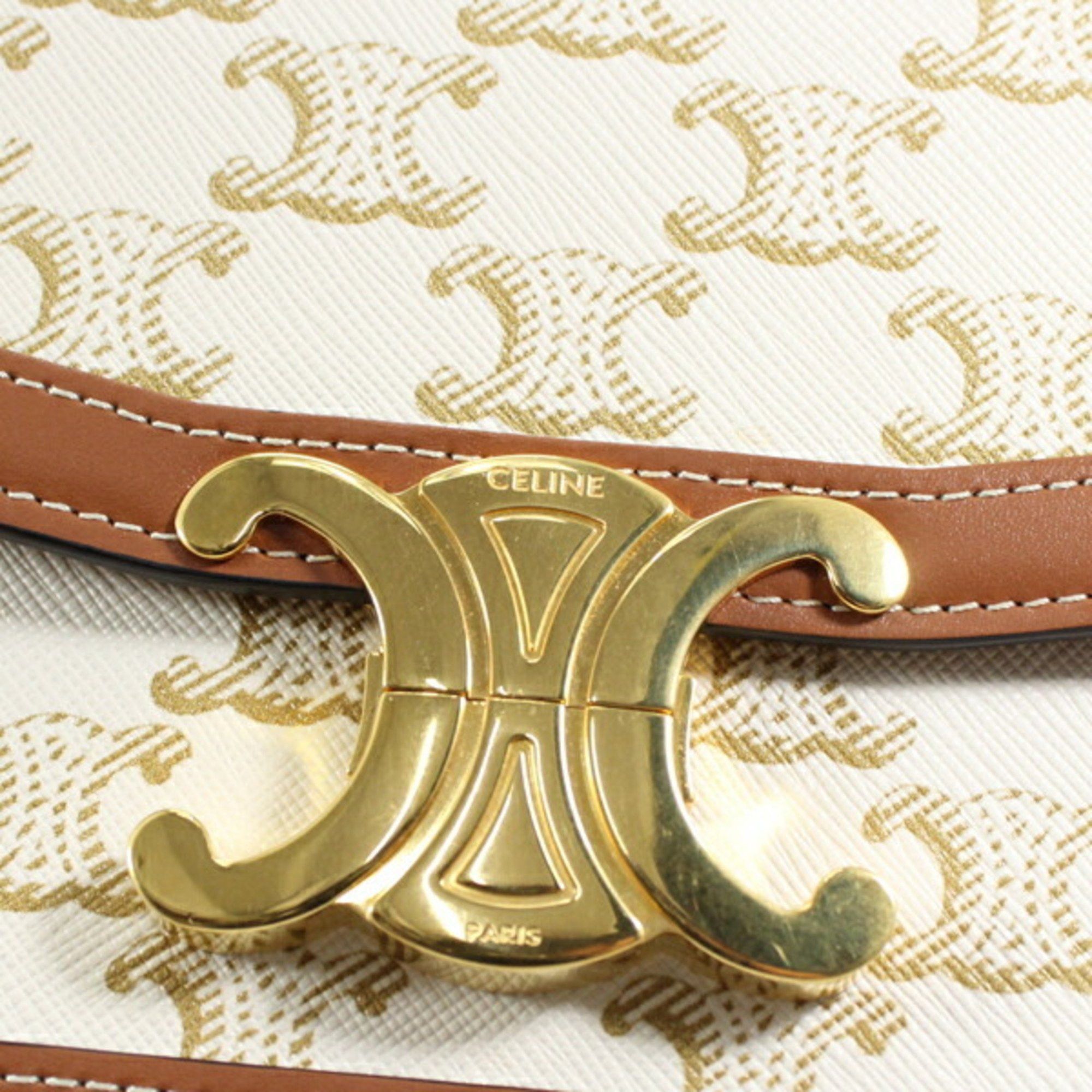 Celine Celine Shoulder Bag Teen Triomphe White 188882BZ4.01BC CELINE Calf Leather Women's Size ONE SIZE - 5 Thumbnail