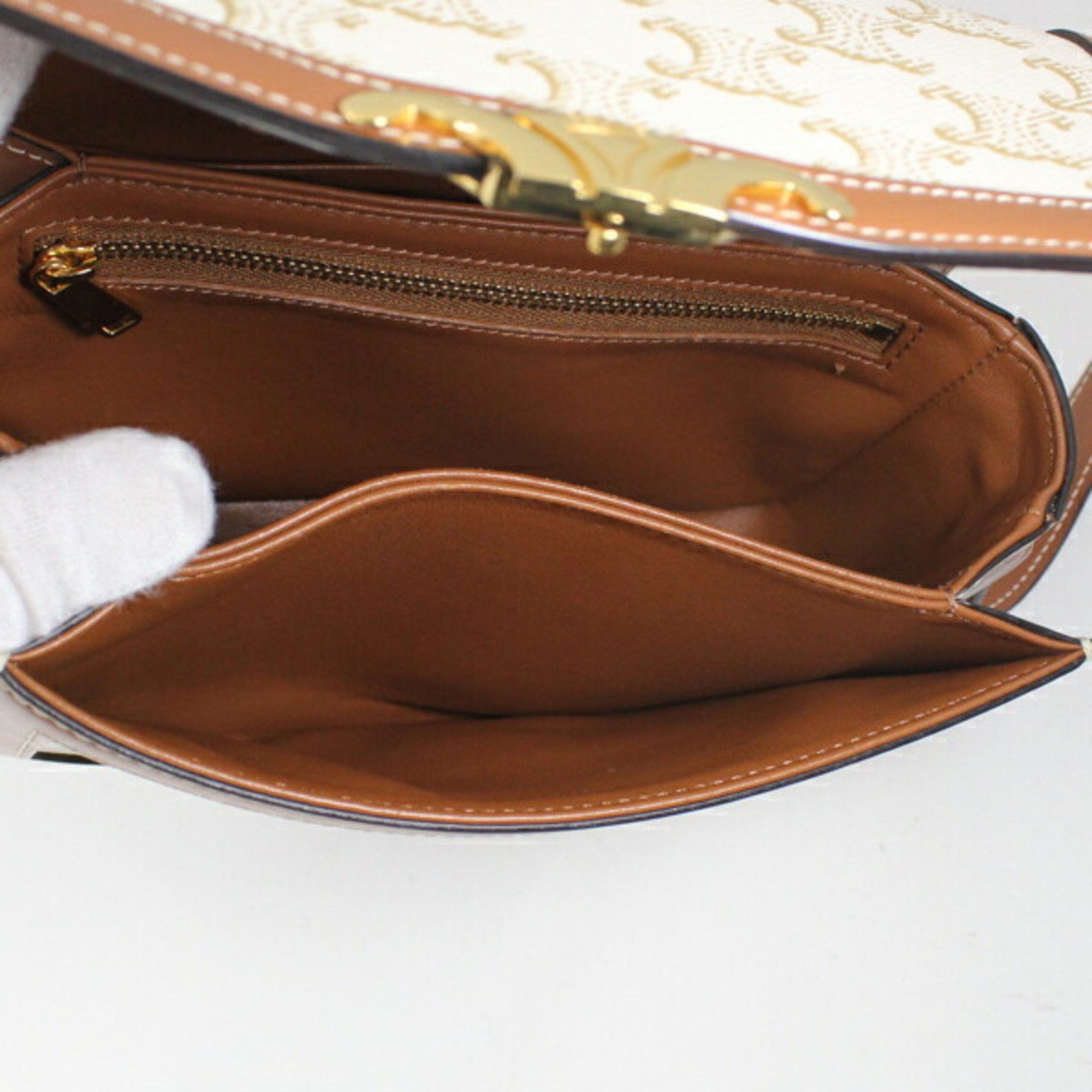 Celine Celine Shoulder Bag Teen Triomphe White 188882BZ4.01BC CELINE Calf Leather Women's Size ONE SIZE - 14 Thumbnail