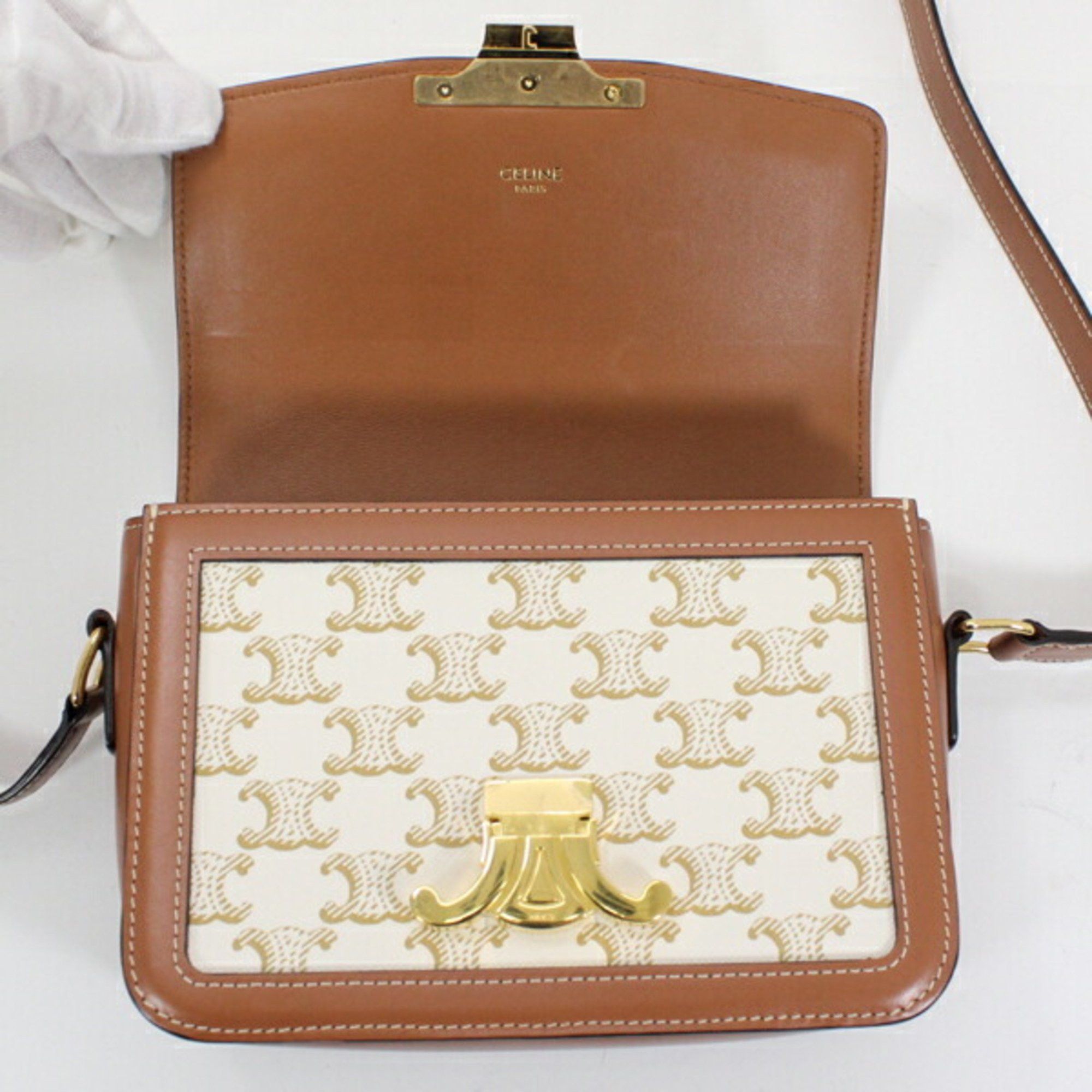 Celine Celine Shoulder Bag Teen Triomphe White 188882BZ4.01BC CELINE Calf Leather Women's Size ONE SIZE - 11 Thumbnail