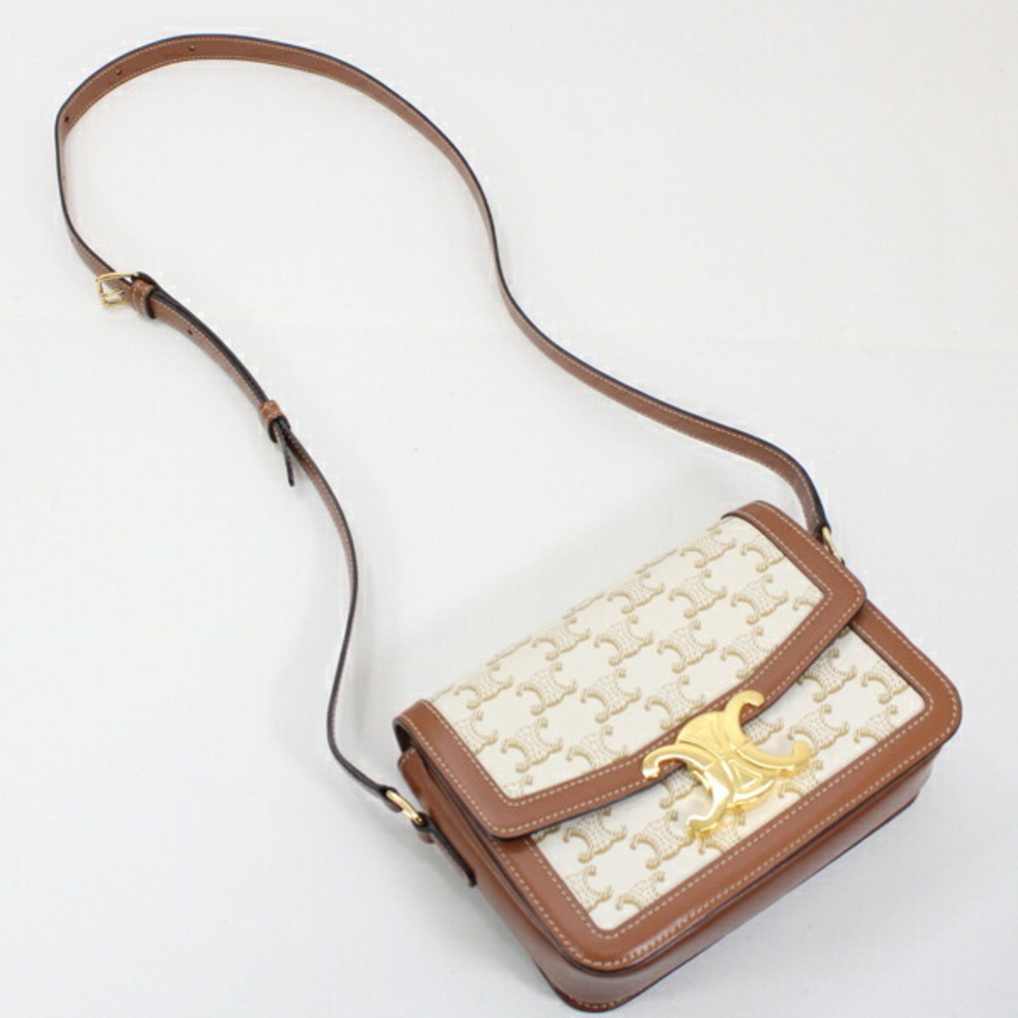 Celine Celine Shoulder Bag Teen Triomphe White 188882BZ4.01BC CELINE Calf Leather Women's Size ONE SIZE - 8 Thumbnail