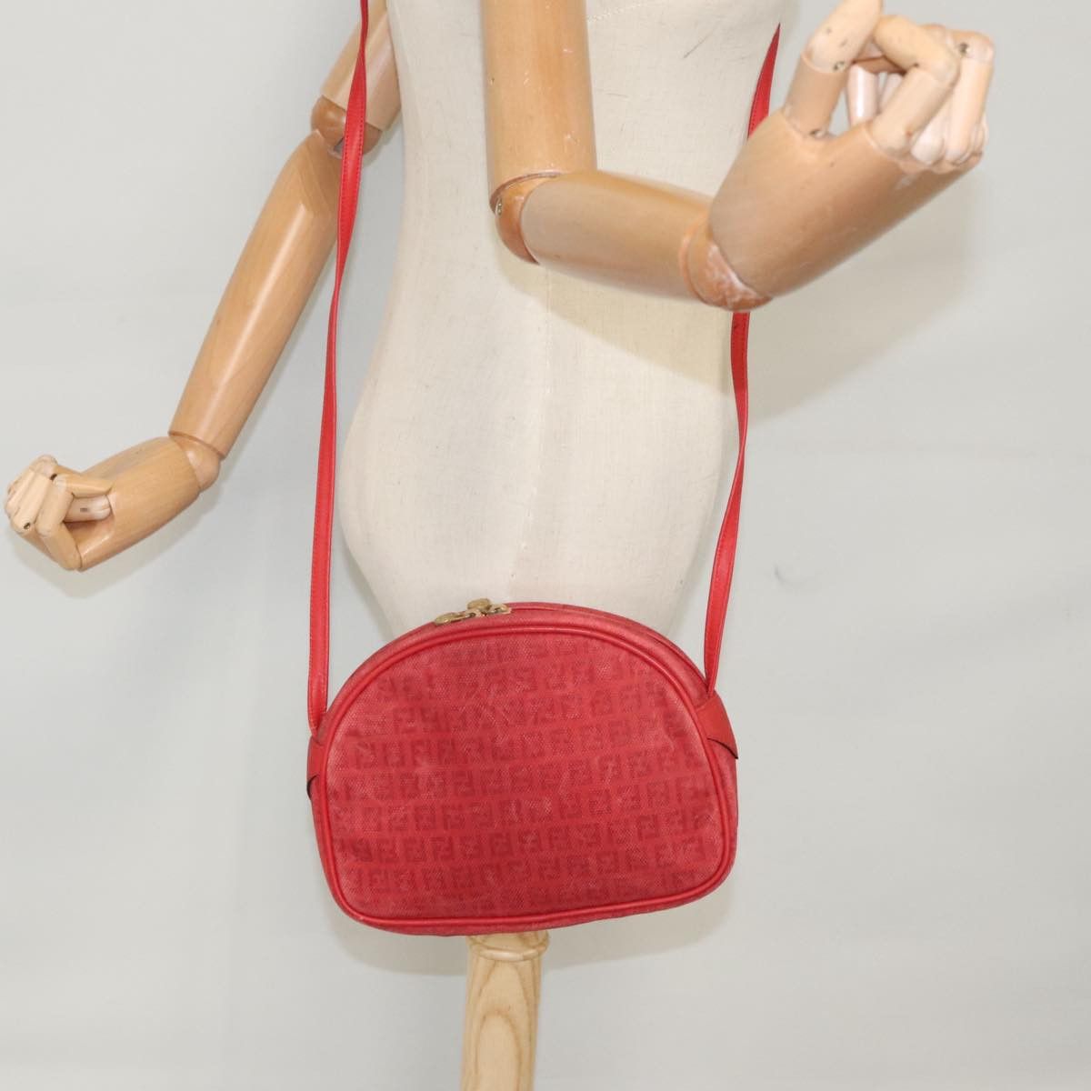 Fendi Zucchino Red Canvas Shoulder Bag (Pre-Owned) Size ONE SIZE - 10 Thumbnail