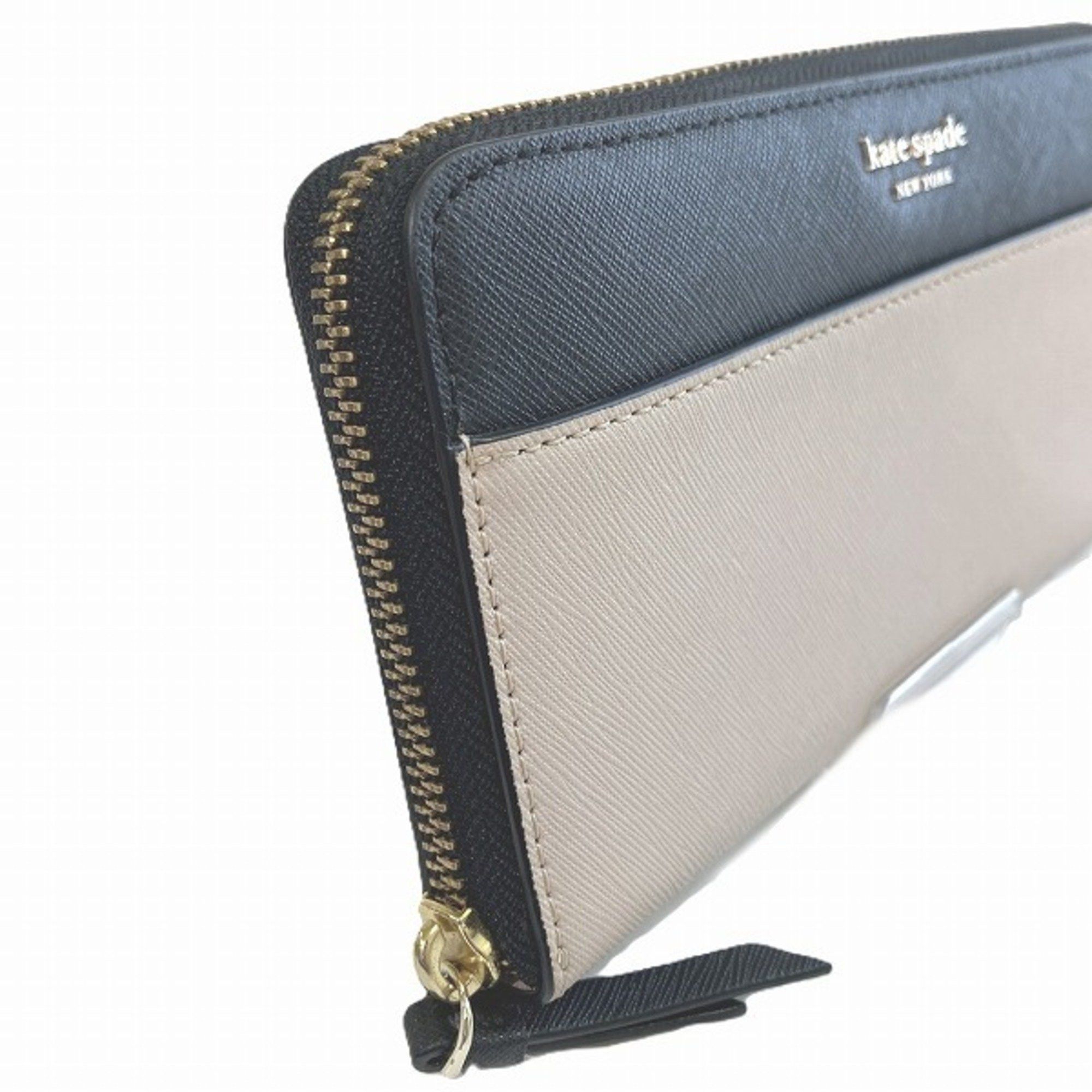 Kate Spade Kate Spade Black x Beige Leather Round Wallet Long for Women Size ONE SIZE - 3 Thumbnail