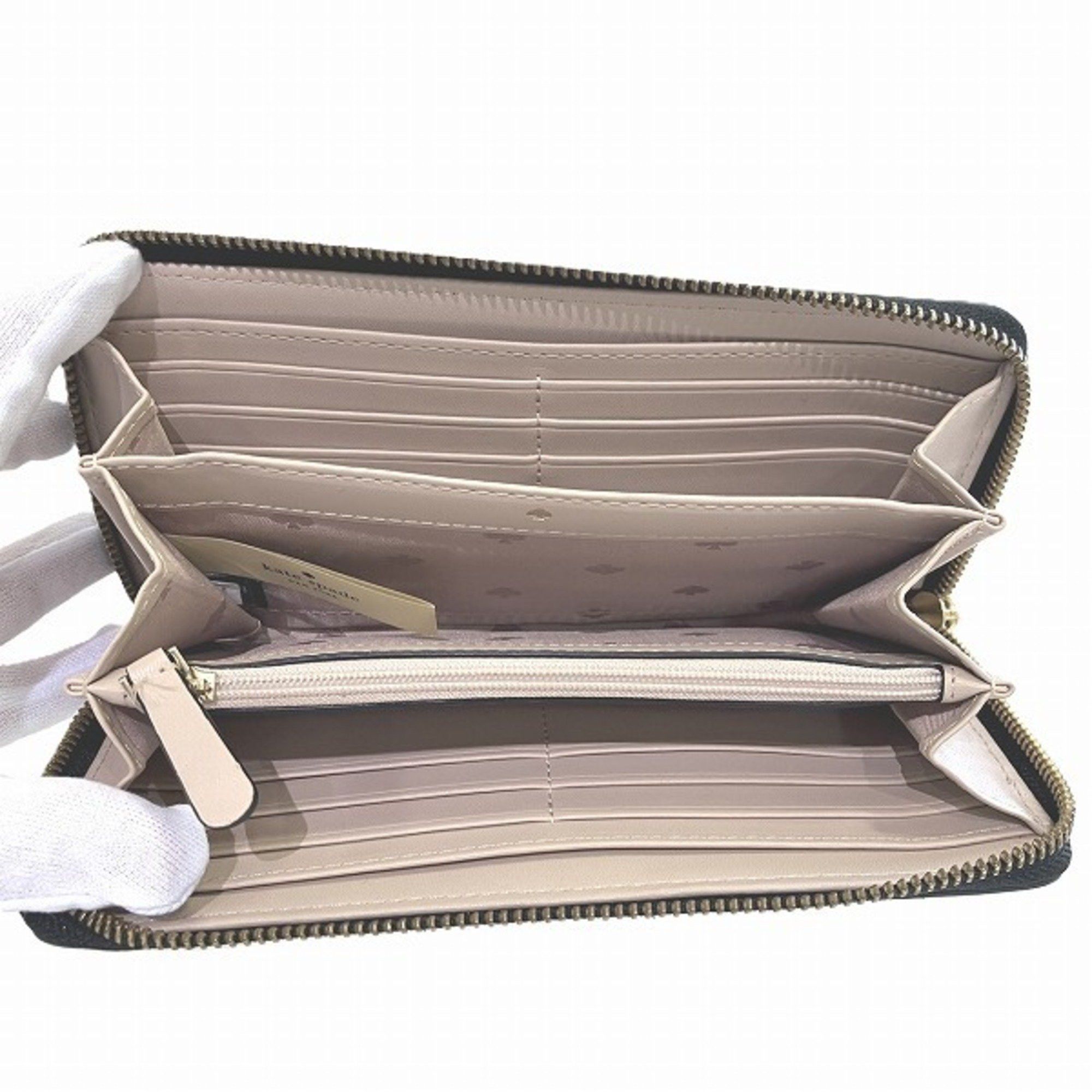 Kate Spade Kate Spade Black x Beige Leather Round Wallet Long for Women Size ONE SIZE - 2 Thumbnail