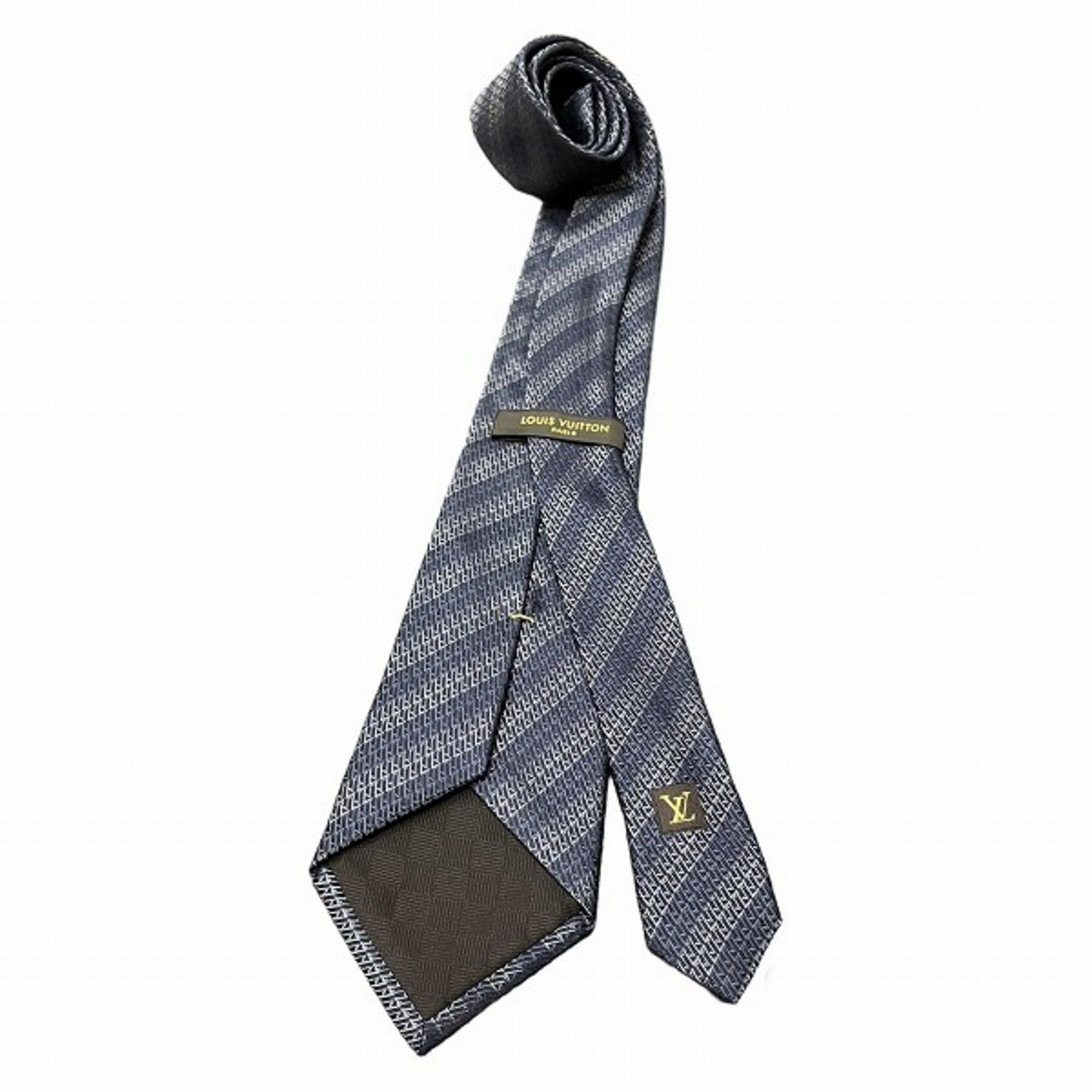Louis Vuitton Louis Vuitton Striped Silk Navy x Grey Accessory Necktie Men's Size ONE SIZE - 2 Thumbnail