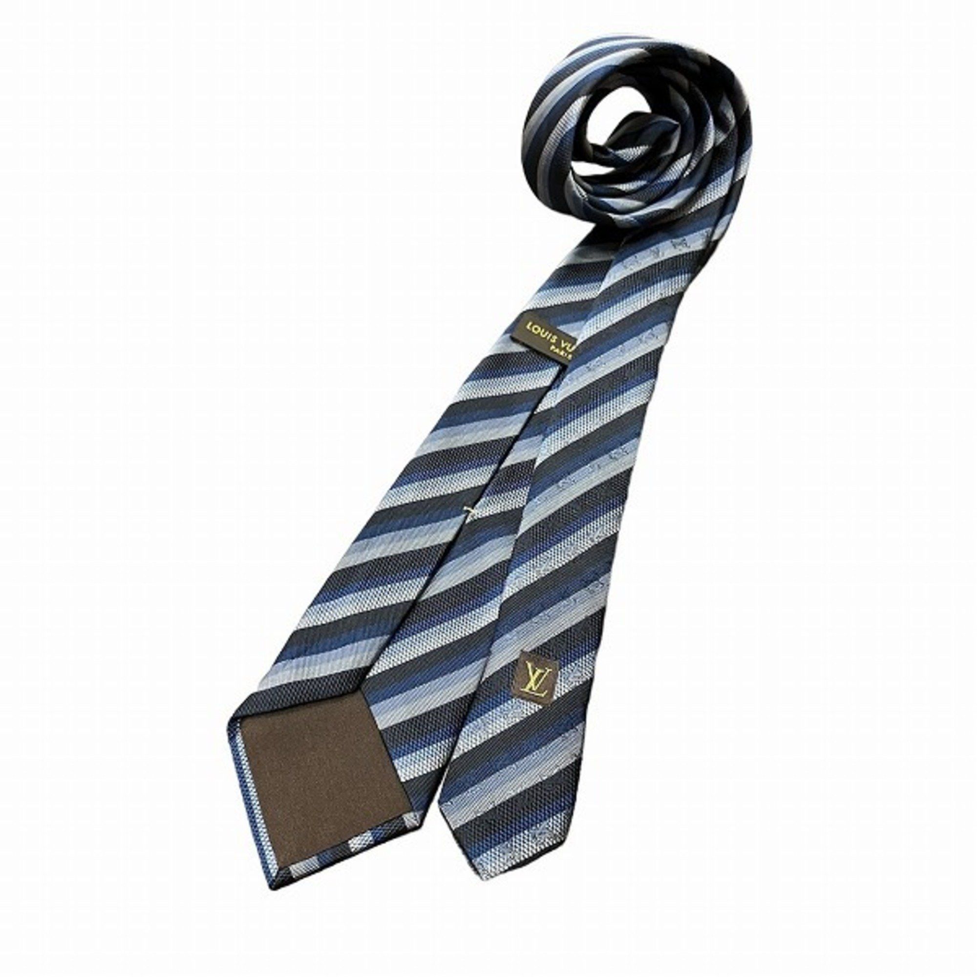 Louis Vuitton Louis Vuitton Striped Silk Black x Blue Accessory Necktie Men's Size ONE SIZE - 2 Thumbnail