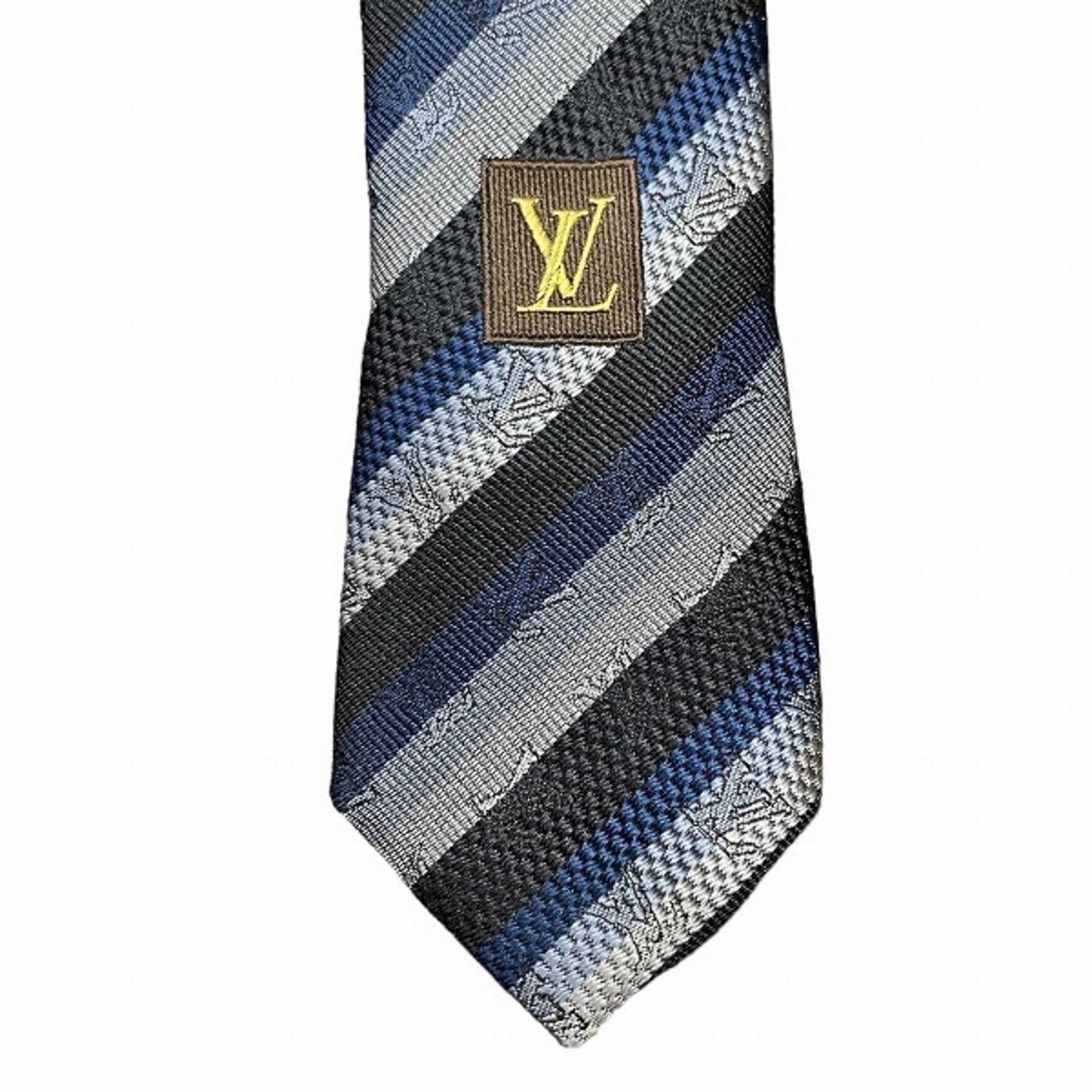 Louis Vuitton Louis Vuitton Striped Silk Black x Blue Accessory Necktie Men's Size ONE SIZE - 7 Thumbnail