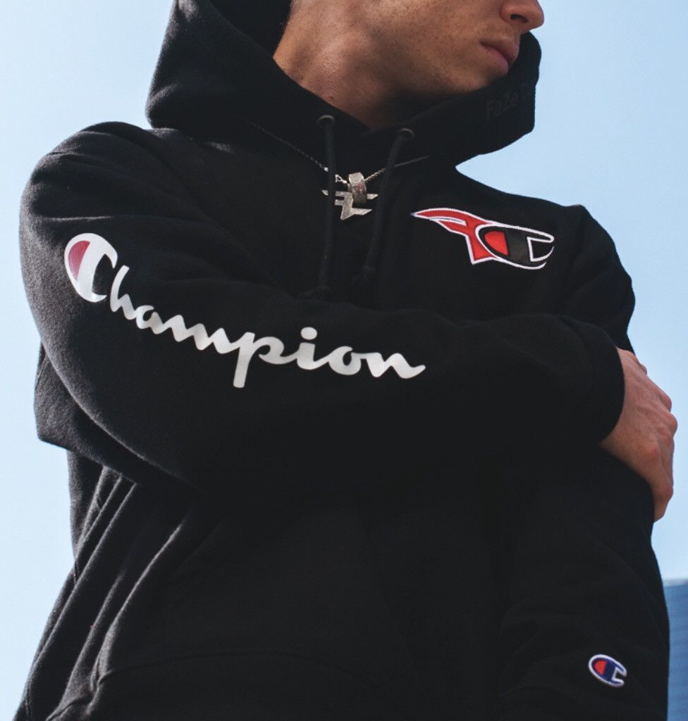 Faze clan x champion hoodie black sale