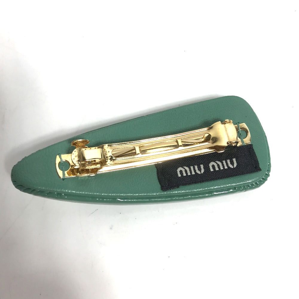 Miu Miu Miumiu 5If092 Logo Hair Clip Barrette Accessory Hairgrip Patent Leather Women Salvia Green Size ONE SIZE - 6 Thumbnail