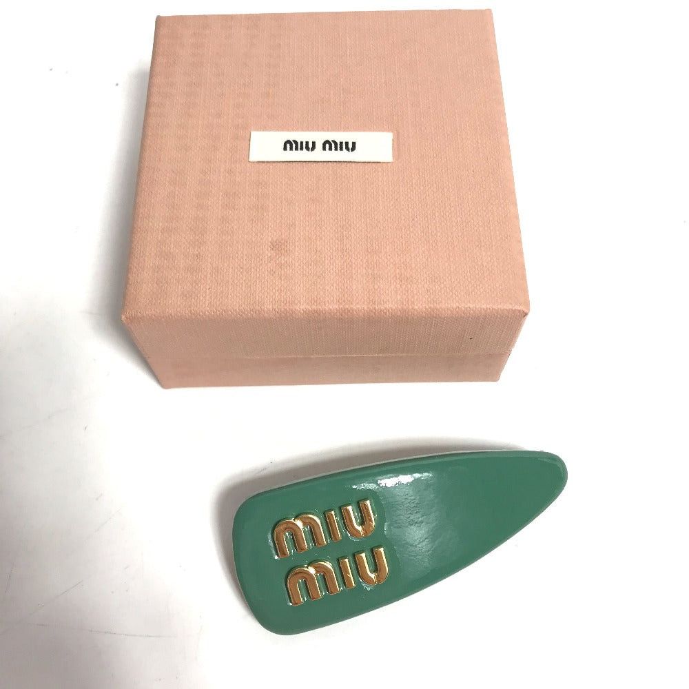 Miu Miu Miumiu 5If092 Logo Hair Clip Barrette Accessory Hairgrip Patent Leather Women Salvia Green Size ONE SIZE - 2 Thumbnail
