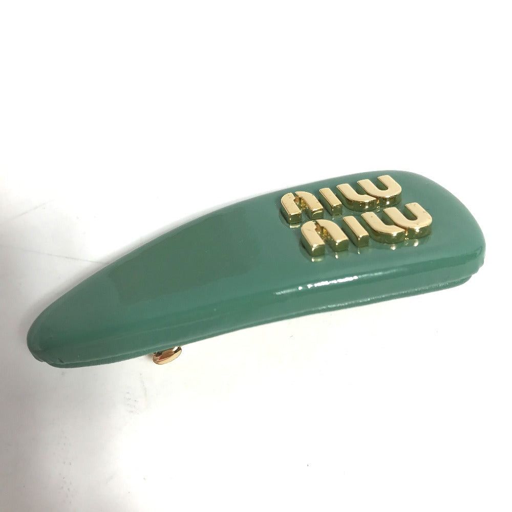 Miu Miu Miumiu 5If092 Logo Hair Clip Barrette Accessory Hairgrip Patent Leather Women Salvia Green Size ONE SIZE - 4 Thumbnail