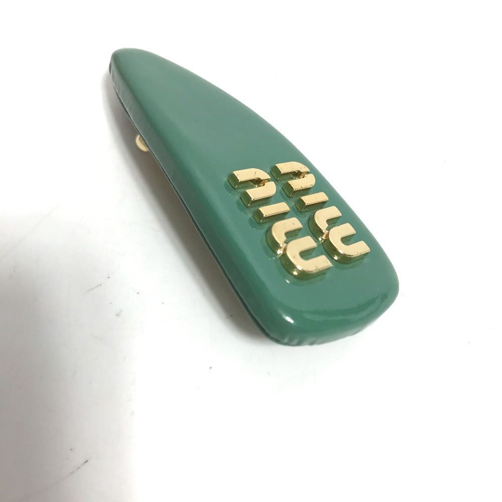 Miu Miu Miumiu 5If092 Logo Hair Clip Barrette Accessory Hairgrip Patent Leather Women Salvia Green Size ONE SIZE - 5 Thumbnail