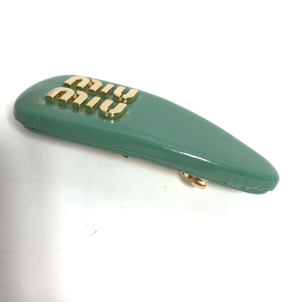 Miu Miu Miumiu 5If092 Logo Hair Clip Barrette Accessory Hairgrip Patent Leather Women Salvia Green Size ONE SIZE - 3 Thumbnail