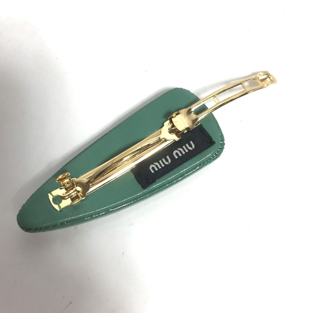Miu Miu Miumiu 5If092 Logo Hair Clip Barrette Accessory Hairgrip Patent Leather Women Salvia Green Size ONE SIZE - 7 Thumbnail