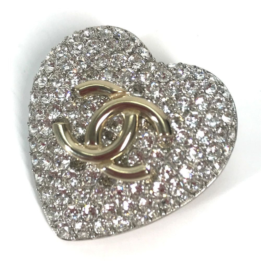 Chanel Chanel 20S Cc Coma Mark Rhinestone Heart Accessories Brooch Metal Women Silver Size ONE SIZE - 2 Thumbnail