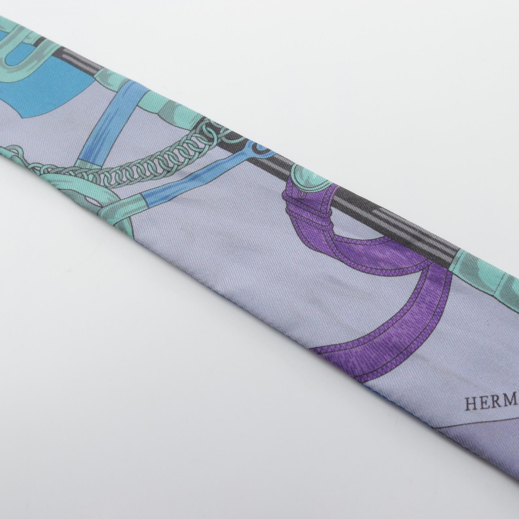 Hermes Hermes Twilly Eperon Scarf Silk Blue Purple Multicolor Size ONE SIZE - 4 Thumbnail