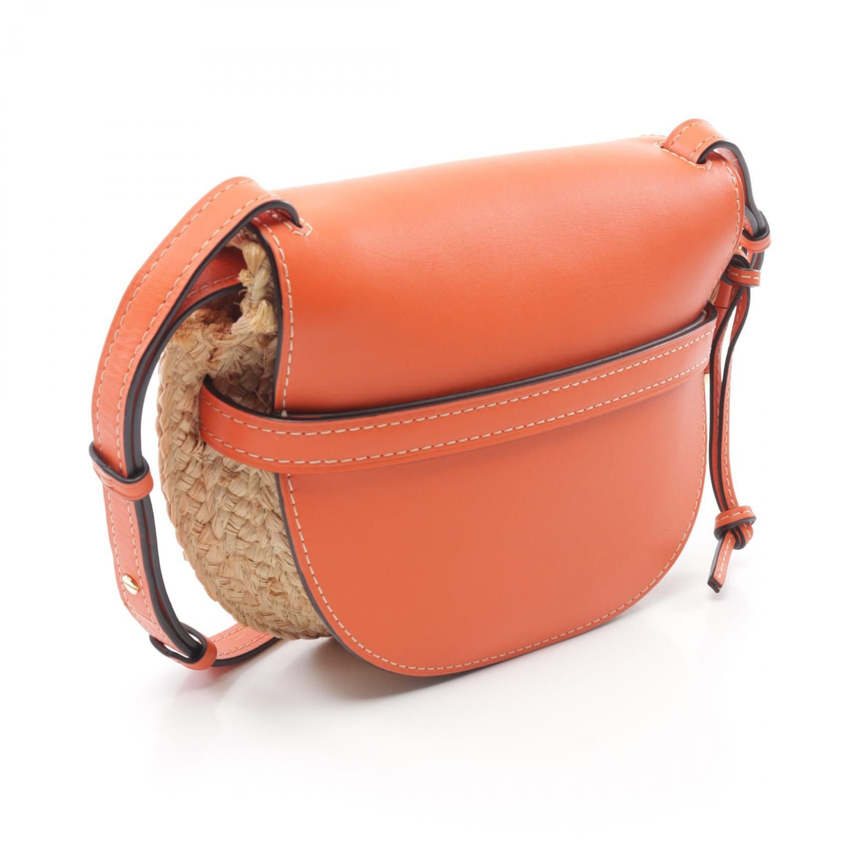 Loewe Loewe Anagram Gate Shoulder Bag Raffia Leather Beige Orange Size ONE SIZE - 2 Thumbnail