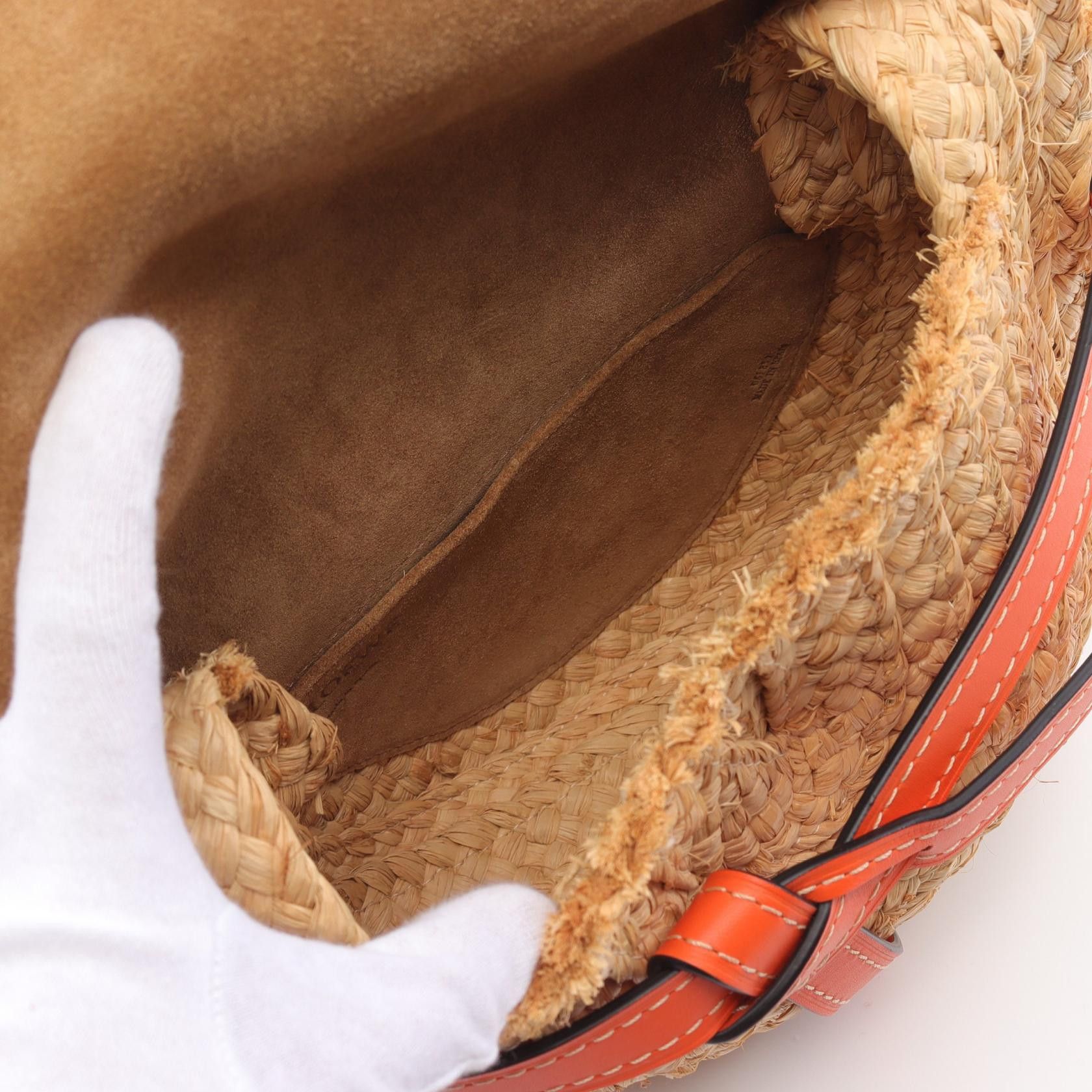 Loewe Loewe Anagram Gate Shoulder Bag Raffia Leather Beige Orange Size ONE SIZE - 3 Thumbnail