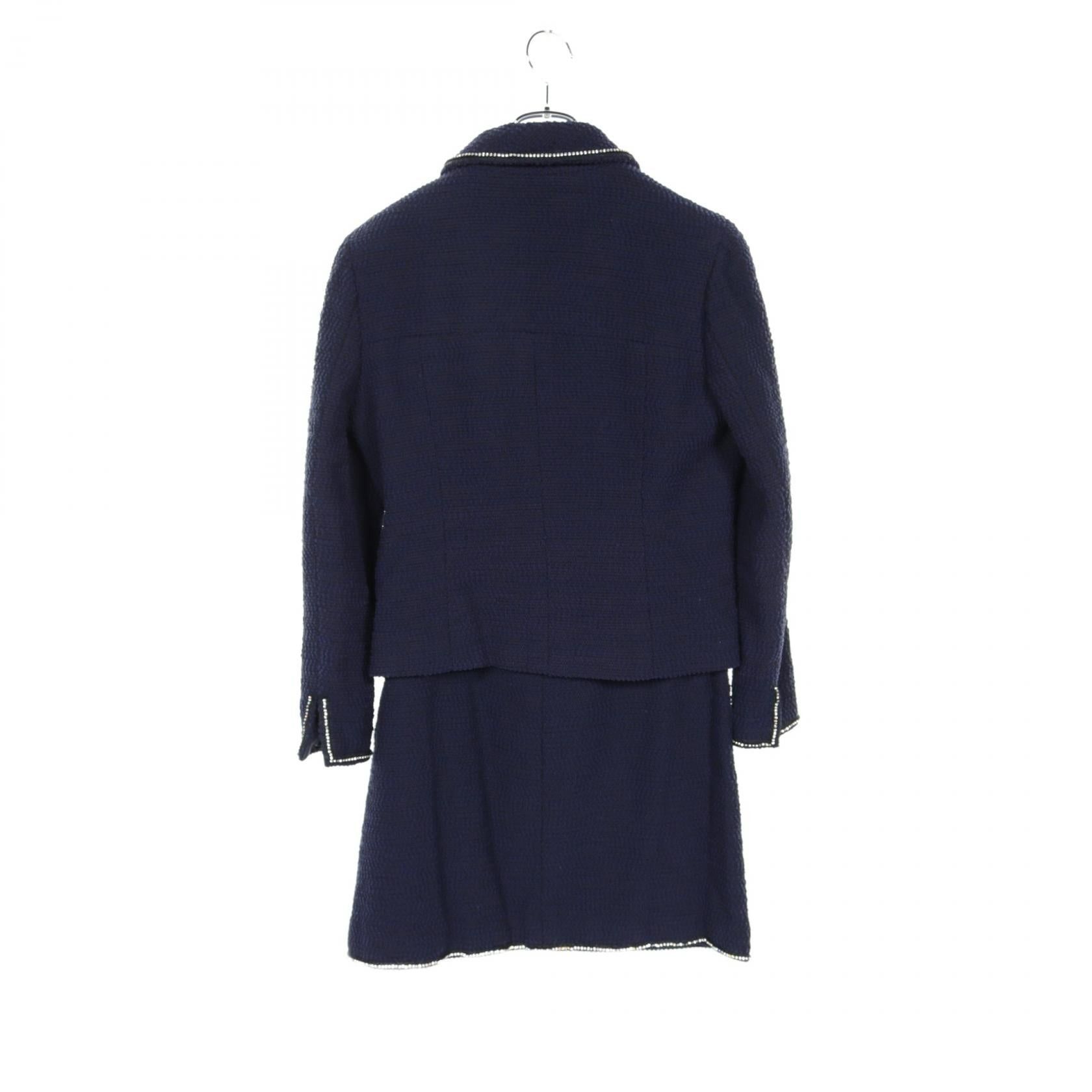 Chanel Chanel Tweed Set Up Skirt Suit Nylon Silk Wool Navy Rhinestone 00A Size ONE SIZE - 2 Thumbnail