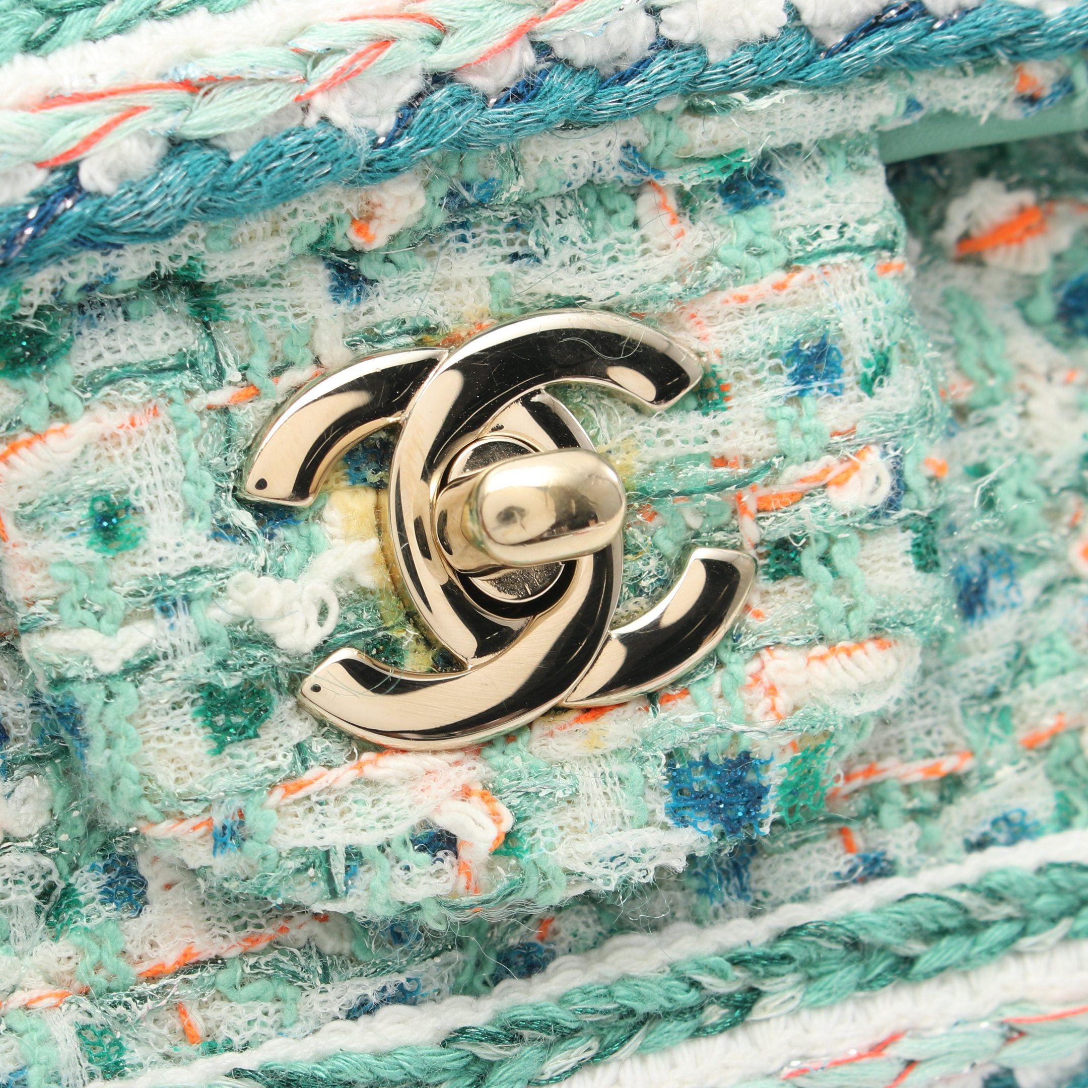 Chanel Chanel Matelasse Double Flap Chain Shoulder Bag Tweed Leather Light Green Multicolor Gold Hardware Size ONE SIZE - 6 Thumbnail
