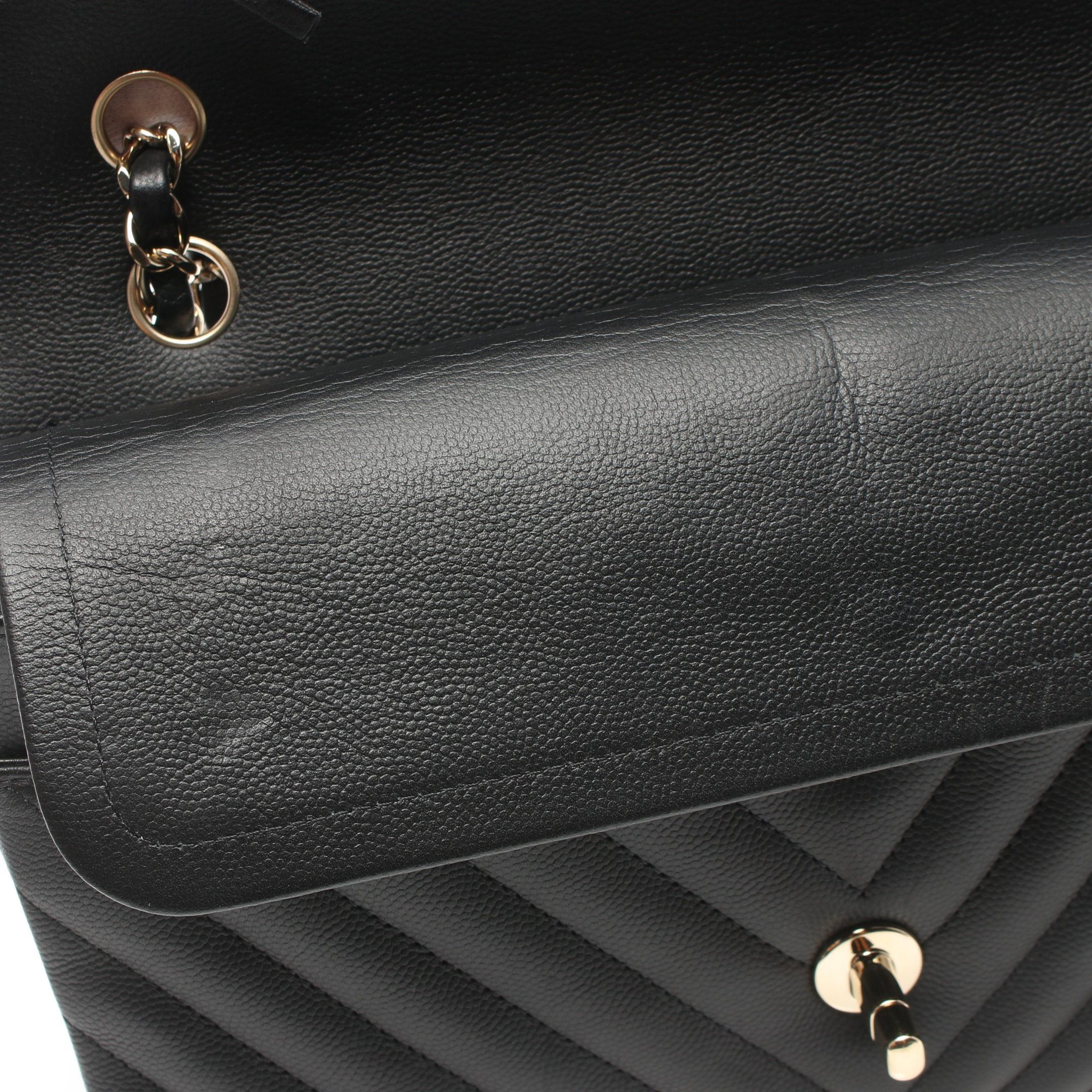 Chanel Chanel Chevron V-Stitch Double Flap Chain Shoulder Bag Caviar Skin Black Gold Hardware Size ONE SIZE - 6 Thumbnail