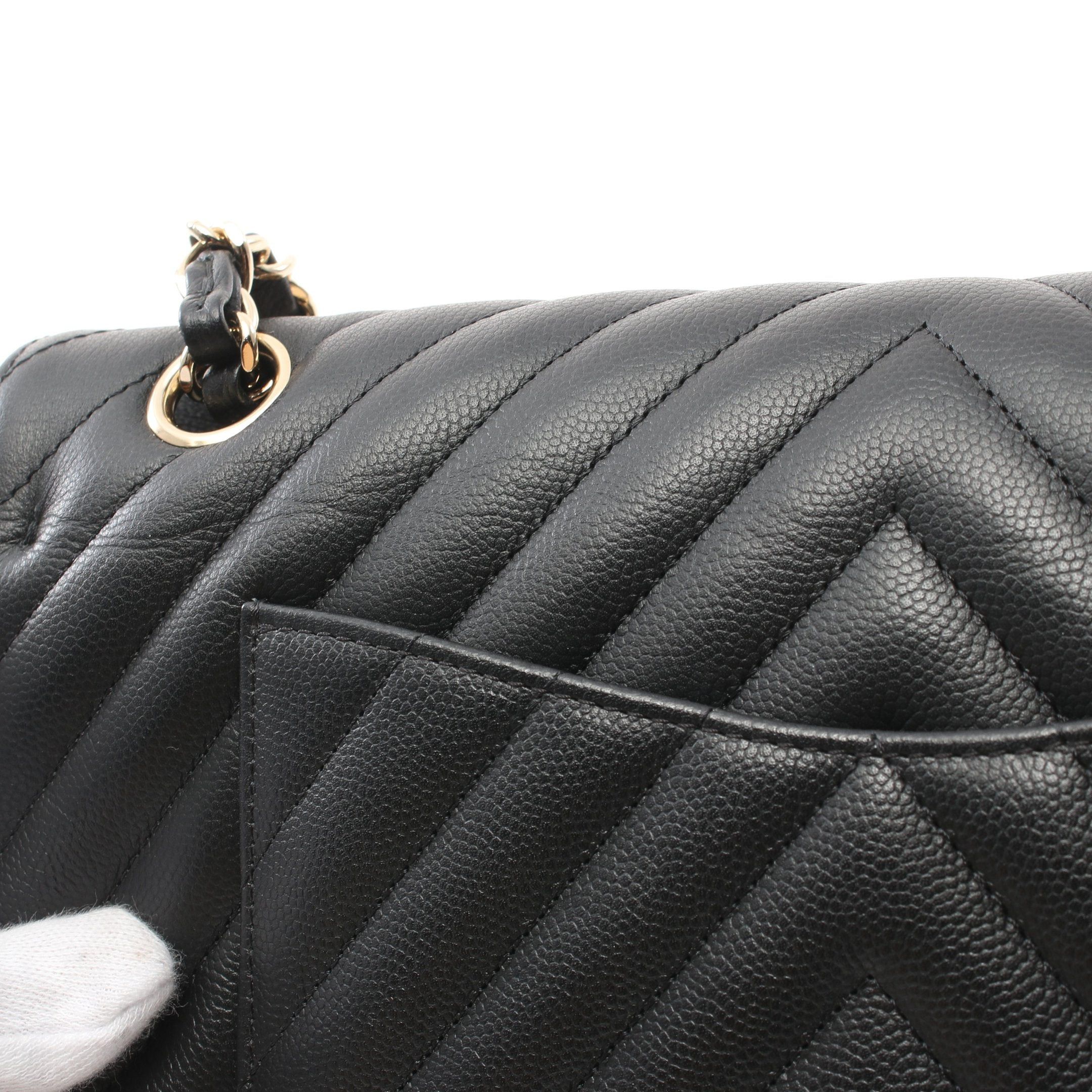 Chanel Chanel Chevron V-Stitch Double Flap Chain Shoulder Bag Caviar Skin Black Gold Hardware Size ONE SIZE - 12 Thumbnail