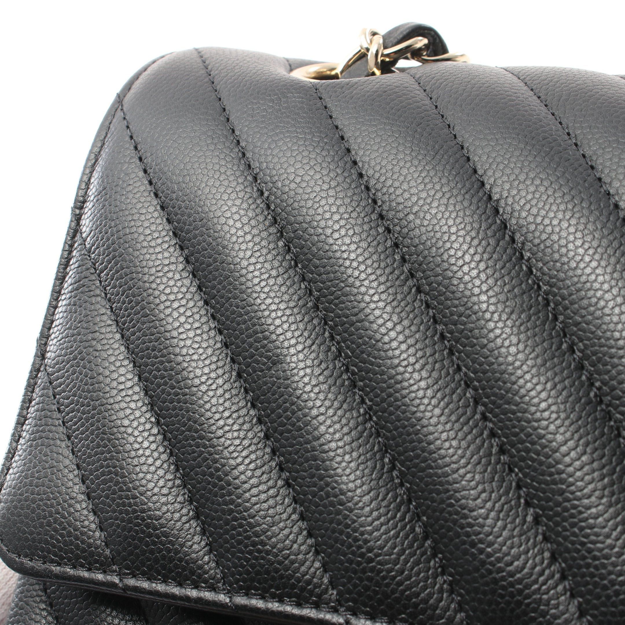 Chanel Chanel Chevron V-Stitch Double Flap Chain Shoulder Bag Caviar Skin Black Gold Hardware Size ONE SIZE - 11 Thumbnail