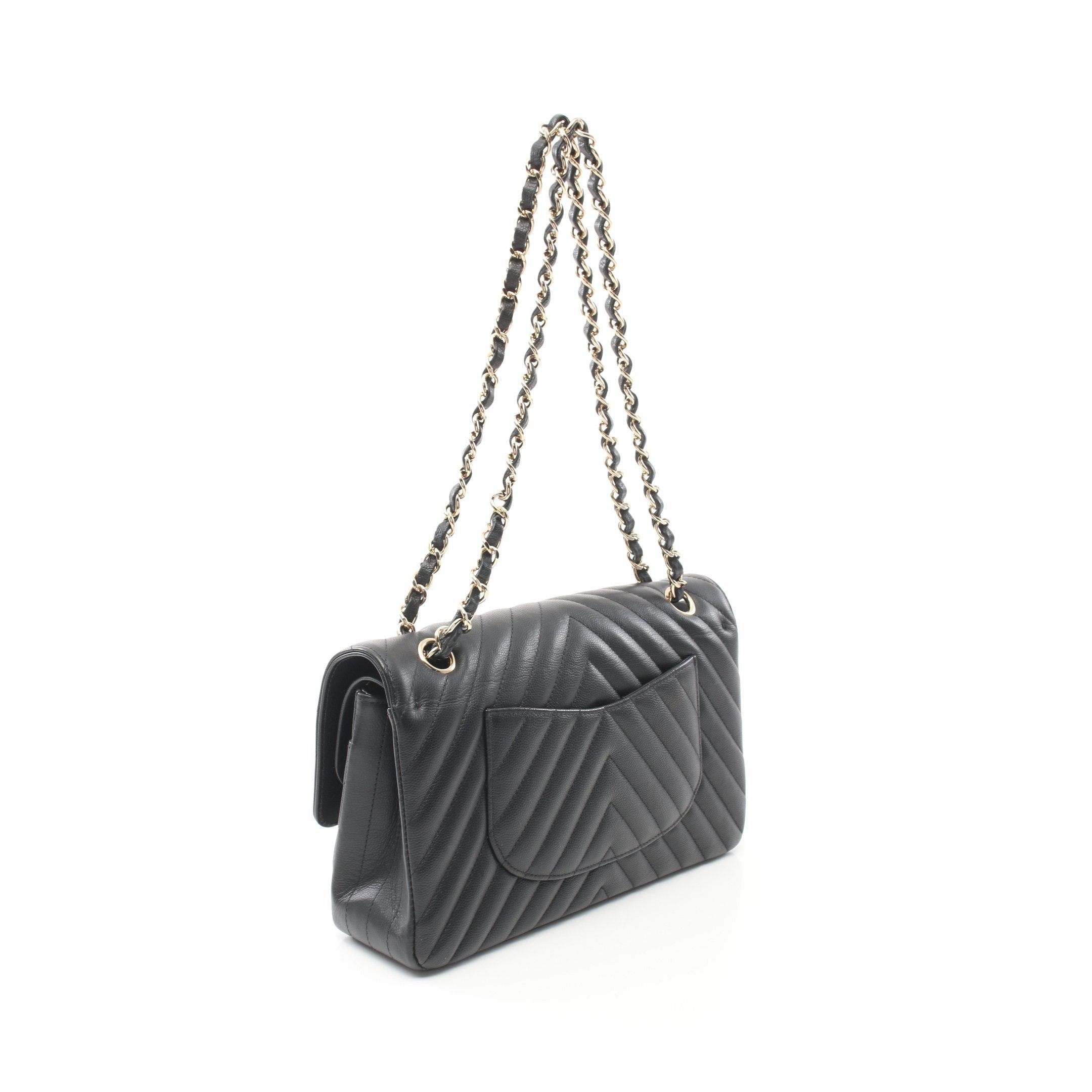 Chanel Chanel Chevron V-Stitch Double Flap Chain Shoulder Bag Caviar Skin Black Gold Hardware Size ONE SIZE - 2 Thumbnail