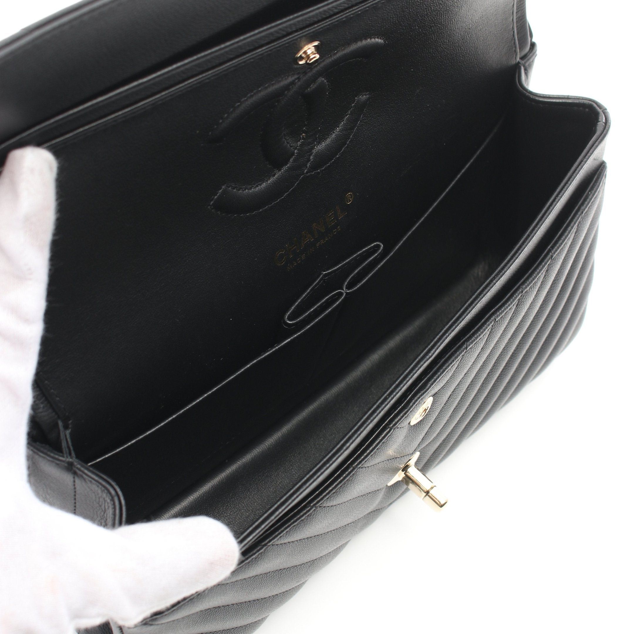 Chanel Chanel Chevron V-Stitch Double Flap Chain Shoulder Bag Caviar Skin Black Gold Hardware Size ONE SIZE - 3 Thumbnail