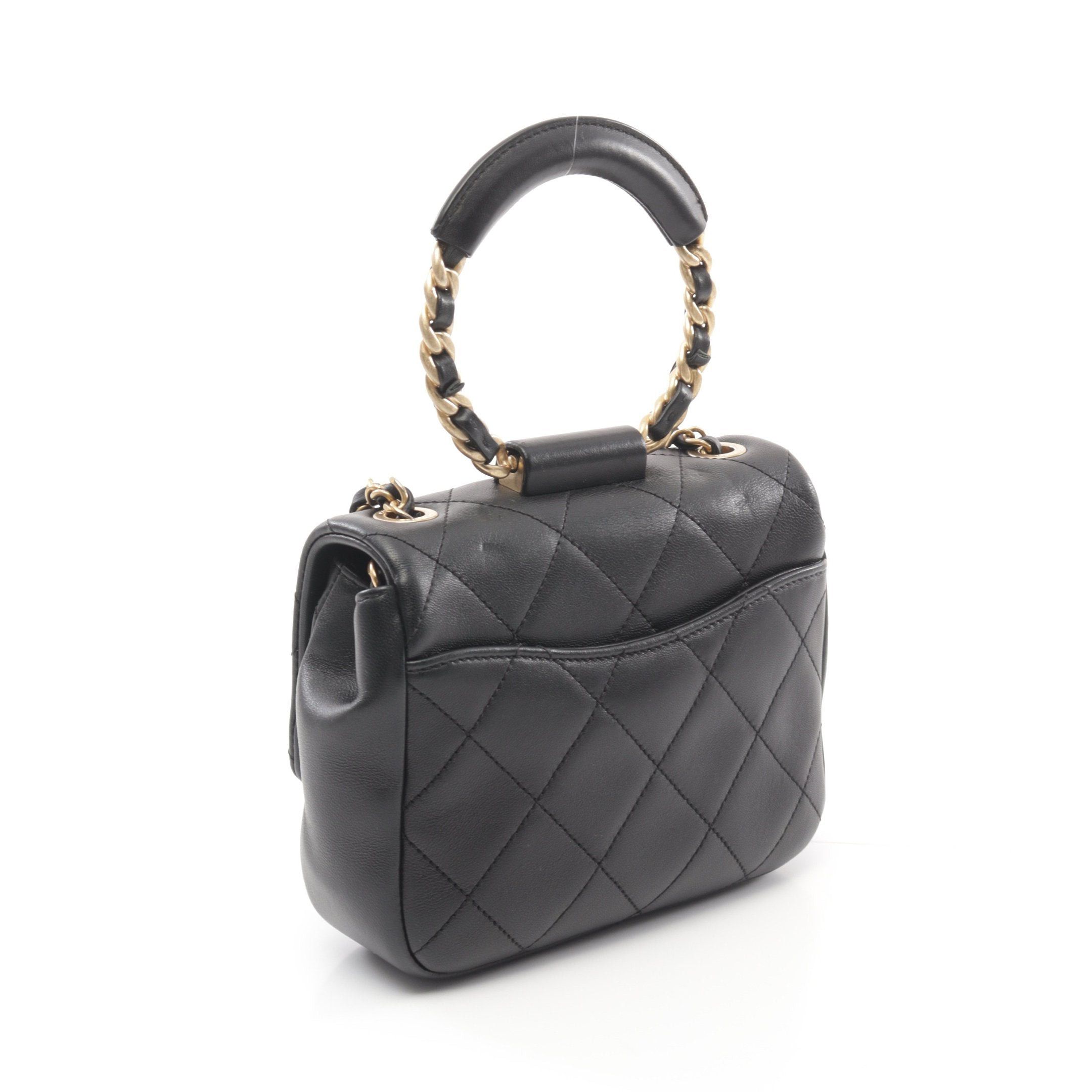 Chanel Chanel Matelasse Top Handle Handbag Lambskin Black Gold Hardware Size ONE SIZE - 2 Thumbnail