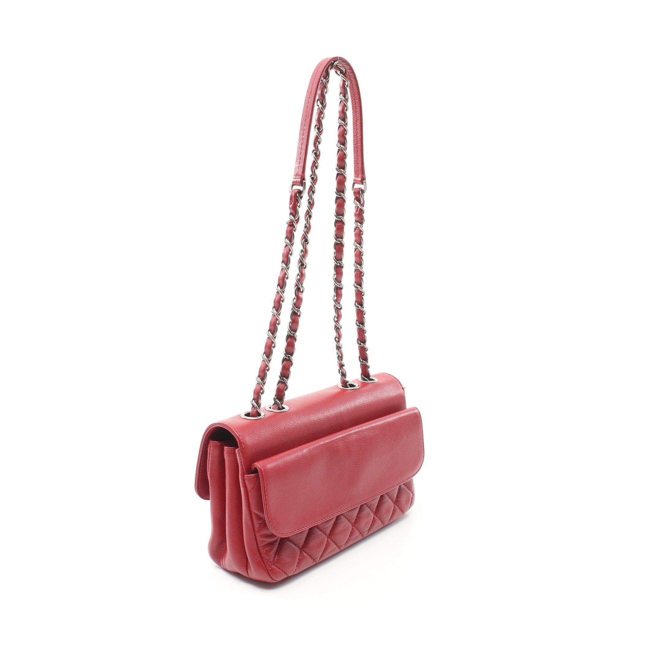 Chanel Chanel Double Chain Shoulder Bag Caviar Skin Red Antique Silver Hardware Size ONE SIZE - 2 Thumbnail