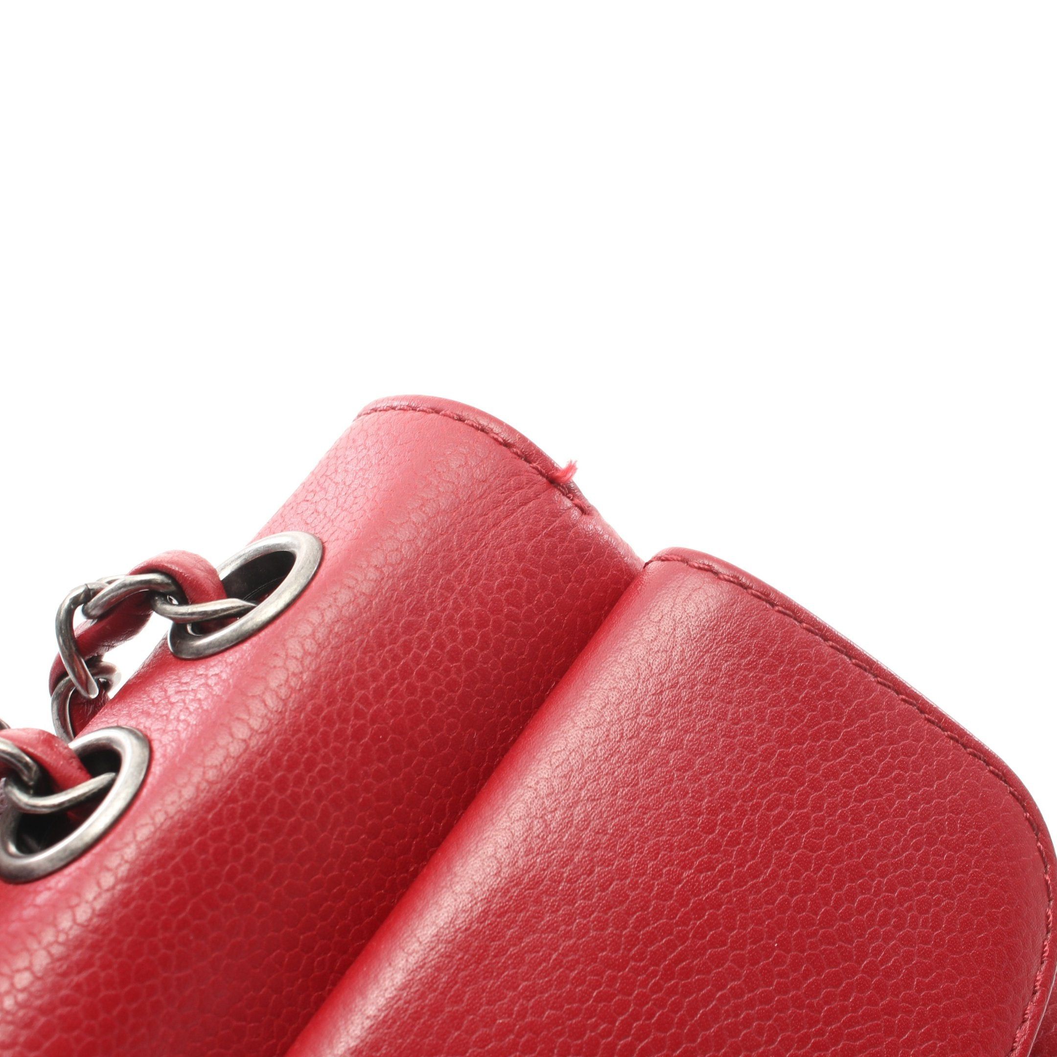 Chanel Chanel Double Chain Shoulder Bag Caviar Skin Red Antique Silver Hardware Size ONE SIZE - 12 Thumbnail