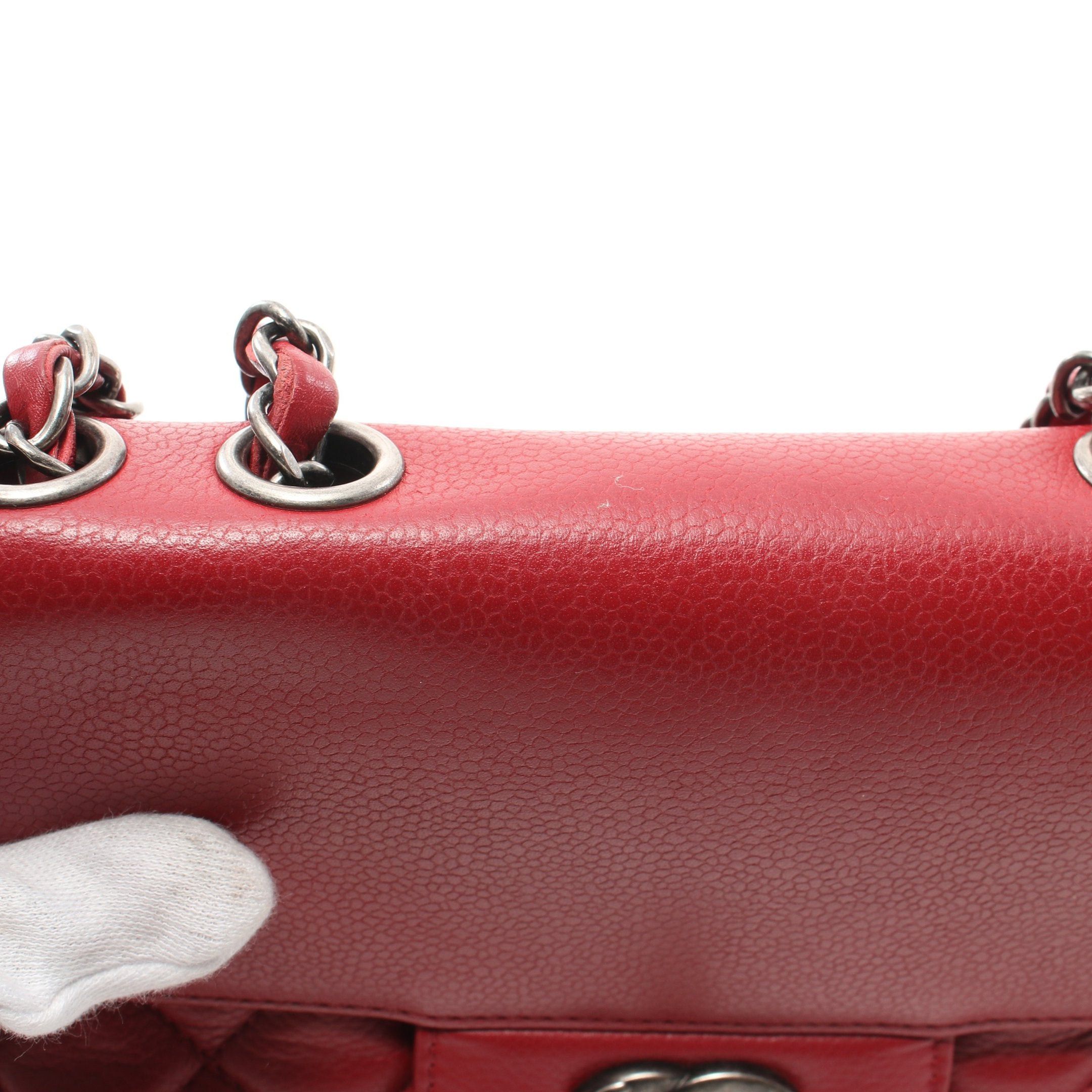 Chanel Chanel Double Chain Shoulder Bag Caviar Skin Red Antique Silver Hardware Size ONE SIZE - 11 Thumbnail
