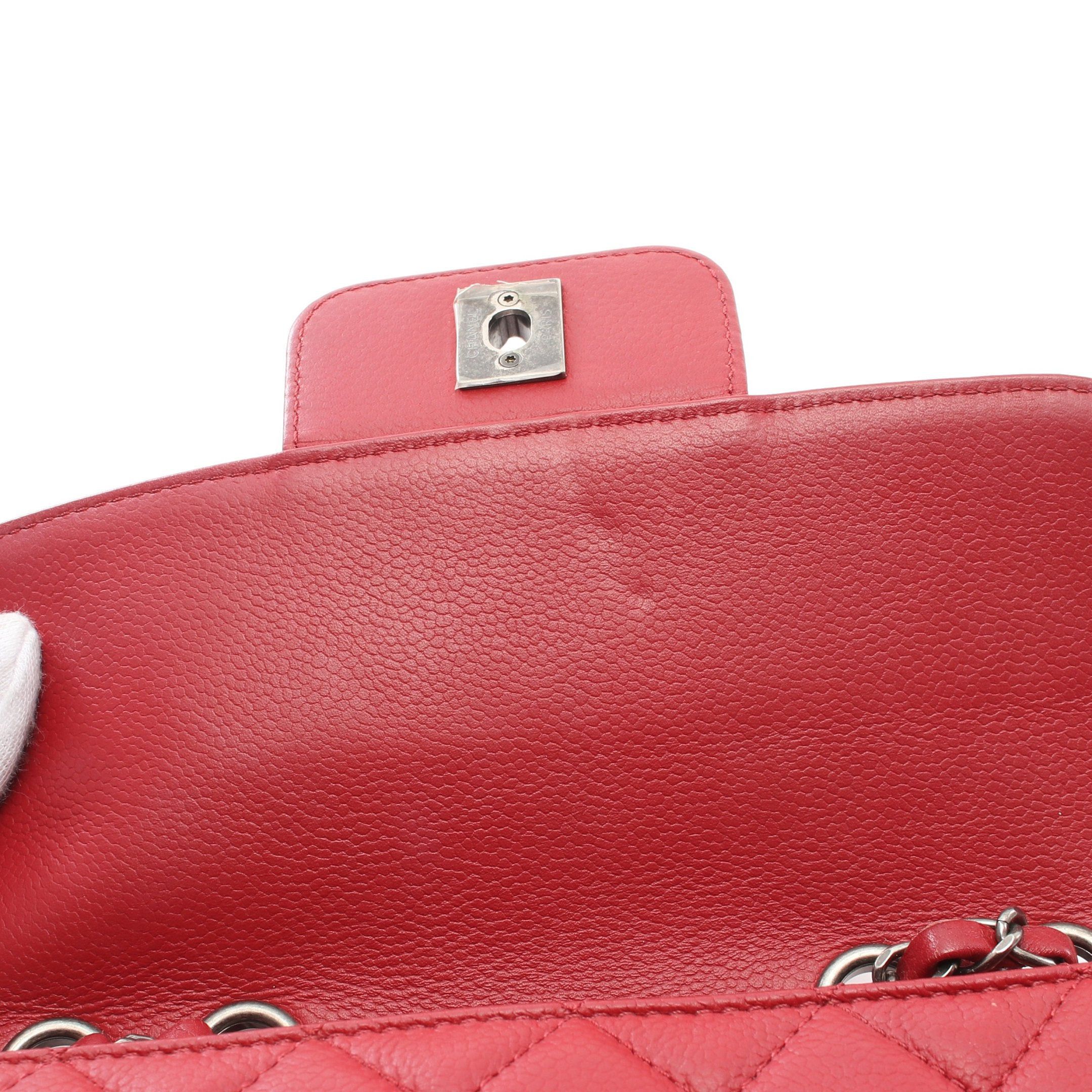 Chanel Chanel Double Chain Shoulder Bag Caviar Skin Red Antique Silver Hardware Size ONE SIZE - 9 Thumbnail