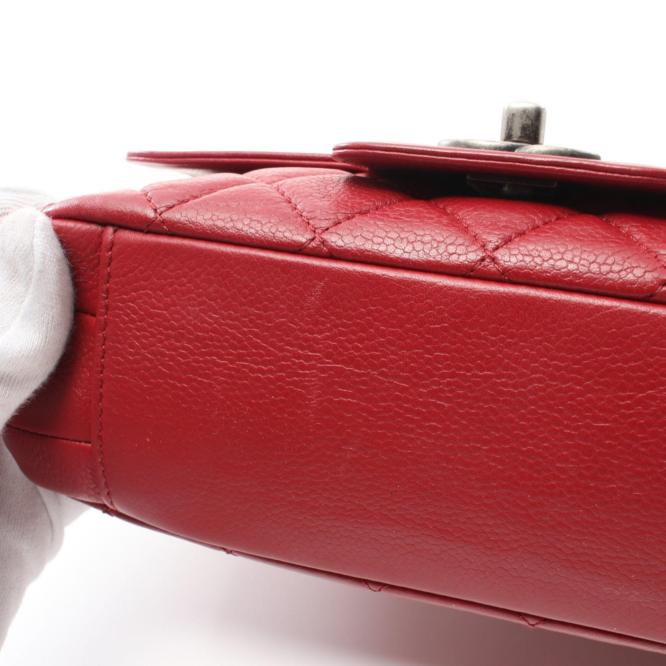 Chanel Chanel Double Chain Shoulder Bag Caviar Skin Red Antique Silver Hardware Size ONE SIZE - 6 Thumbnail