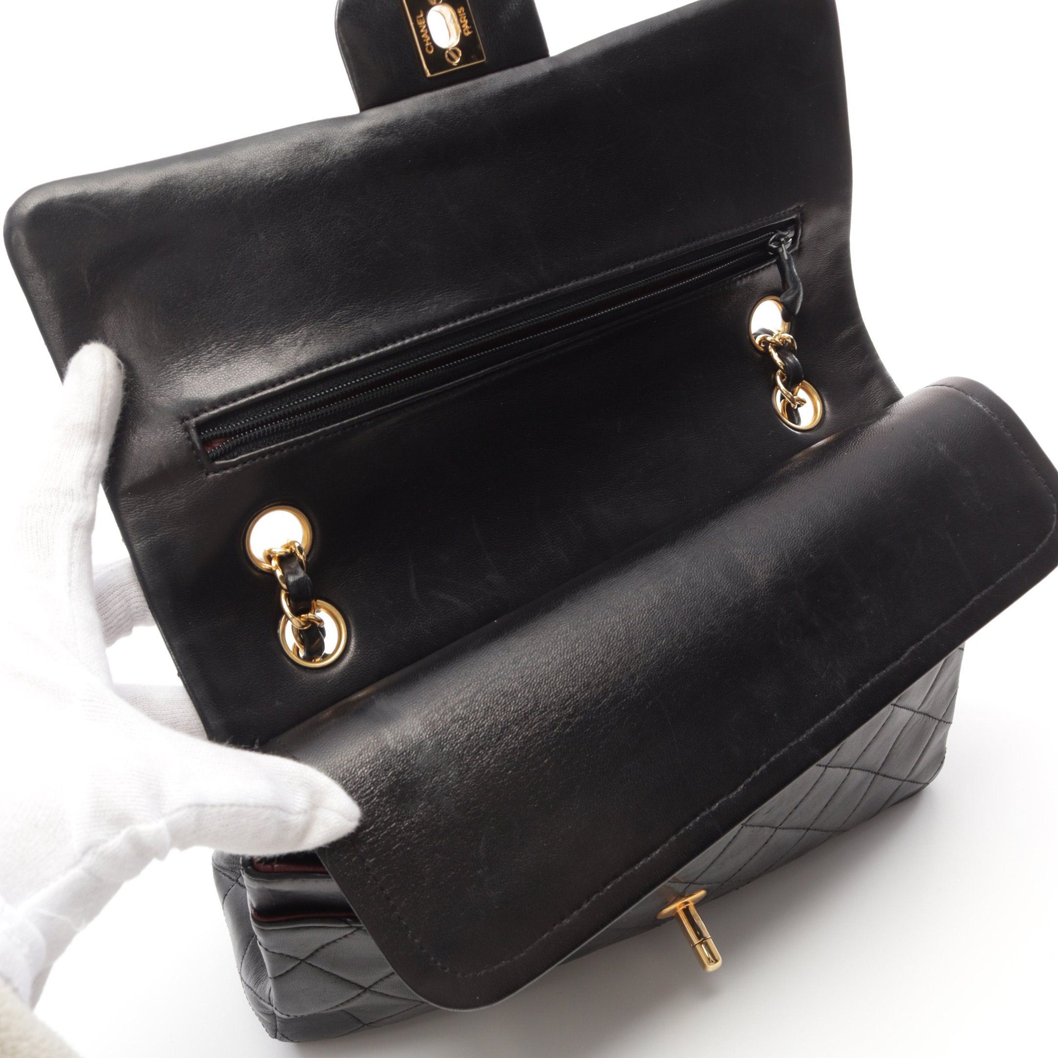 Chanel Chanel Matelasse Double Flap Chain Shoulder Bag Lambskin Black Gold Hardware Size ONE SIZE - 6 Thumbnail