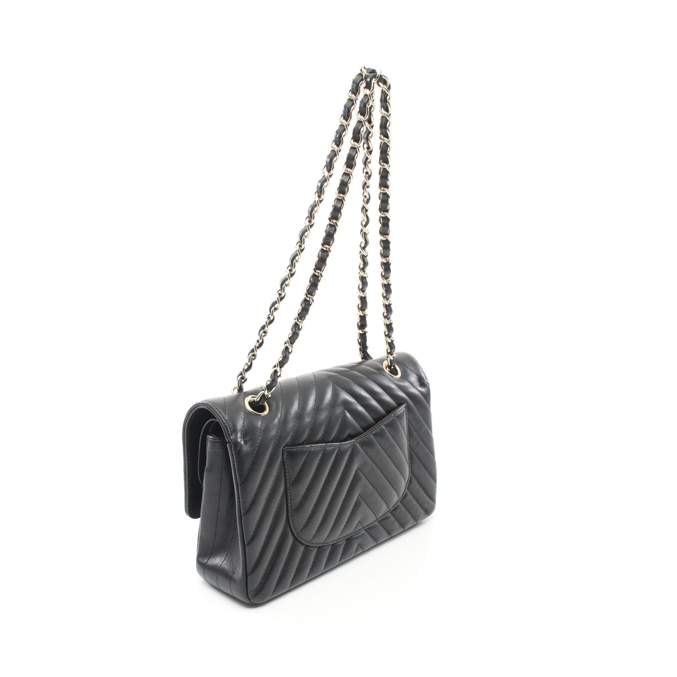 Chanel Chanel Chevron V-Stitch Double Flap Chain Shoulder Bag Lambskin Black Gold Hardware Size ONE SIZE - 2 Thumbnail