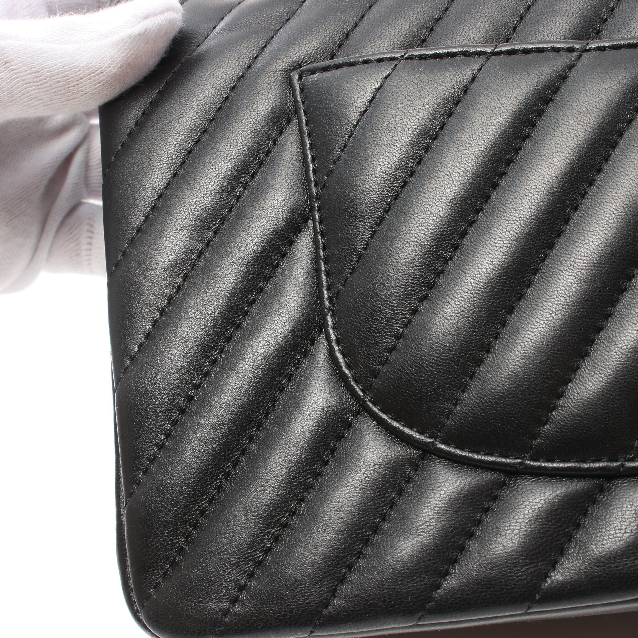 Chanel Chanel Chevron V-Stitch Double Flap Chain Shoulder Bag Lambskin Black Gold Hardware Size ONE SIZE - 9 Thumbnail