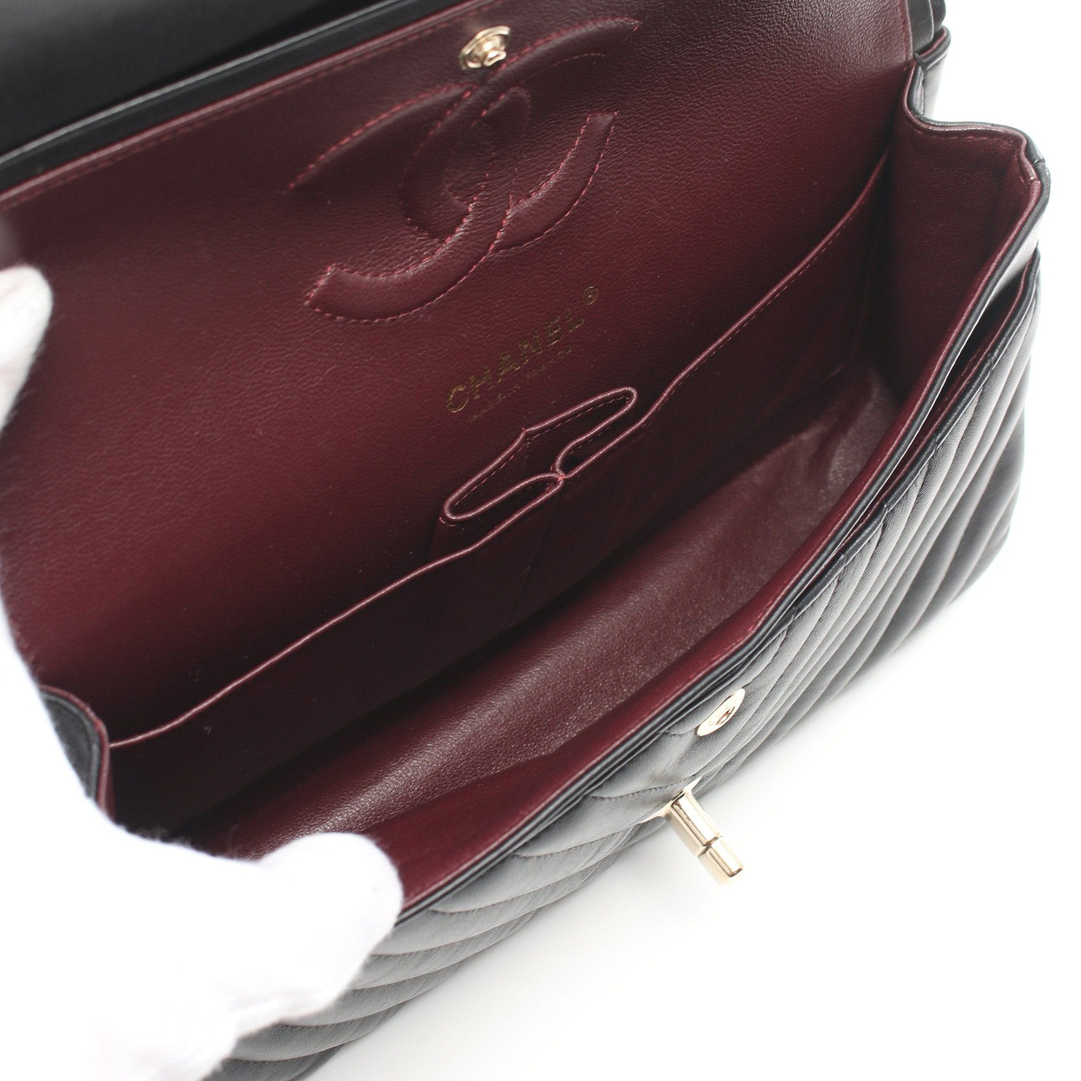 Chanel Chanel Chevron V-Stitch Double Flap Chain Shoulder Bag Lambskin Black Gold Hardware Size ONE SIZE - 3 Thumbnail